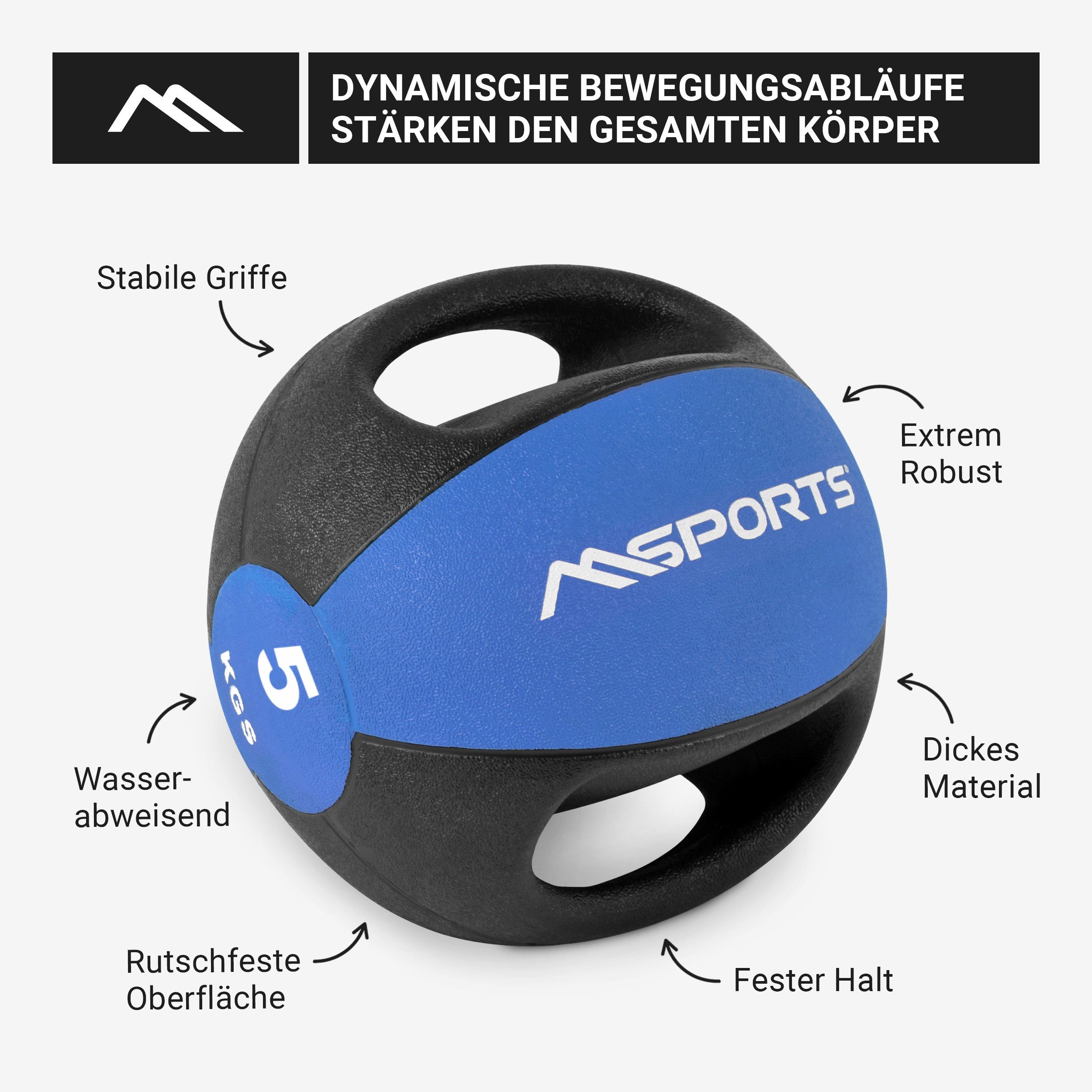 MSports® Medizinball MSPORTS Medizinball Premium mit Griffe 1 – 10 kg