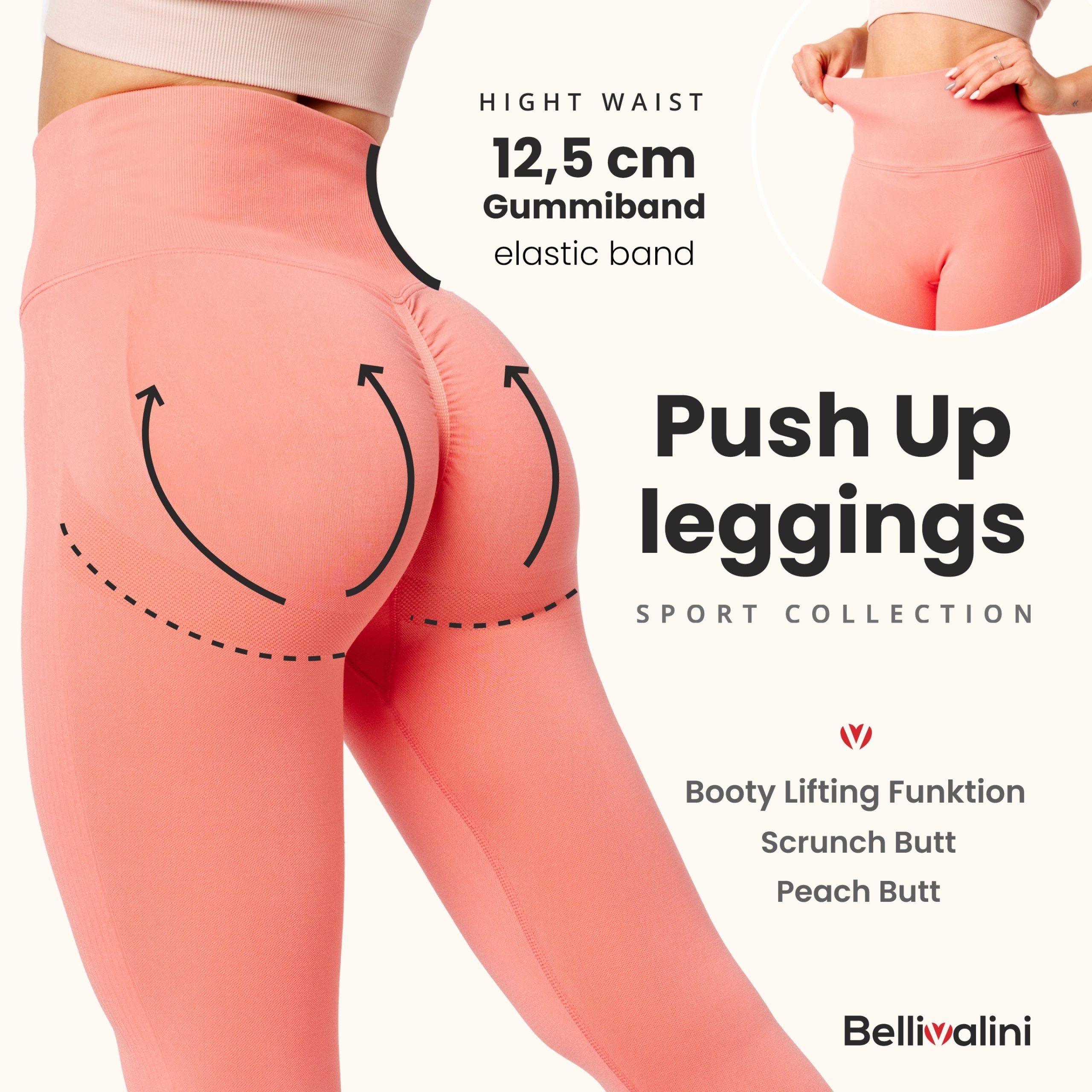 Bellivalini Leggings Damen High Waist Push Up Scrunch BLV50-255 (1-tlg) figurformend