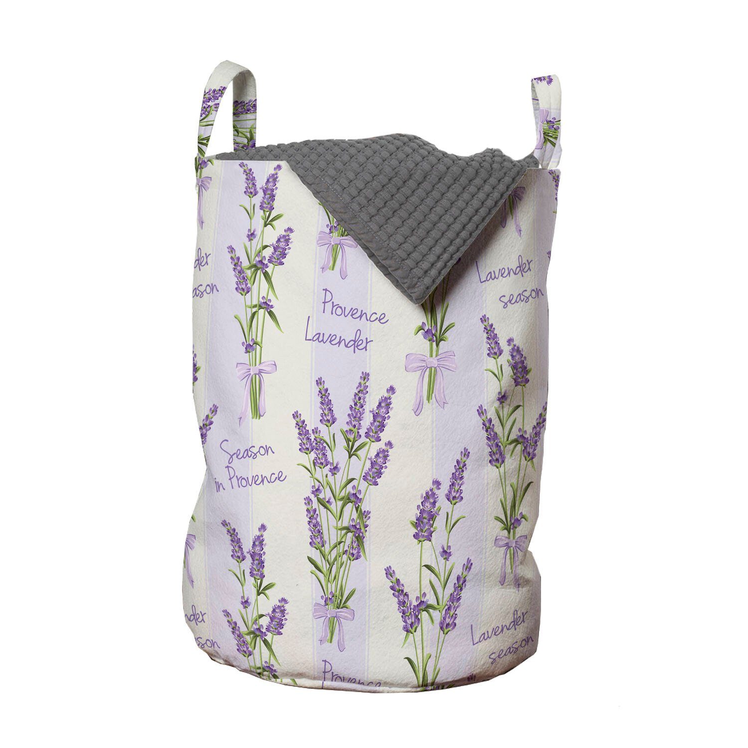 Abakuhaus Wäschesäckchen Wäschekorb mit Griffen Kordelzugverschluss für Waschsalons, Lavendel Streifen und Blumen | Wäschesäcke