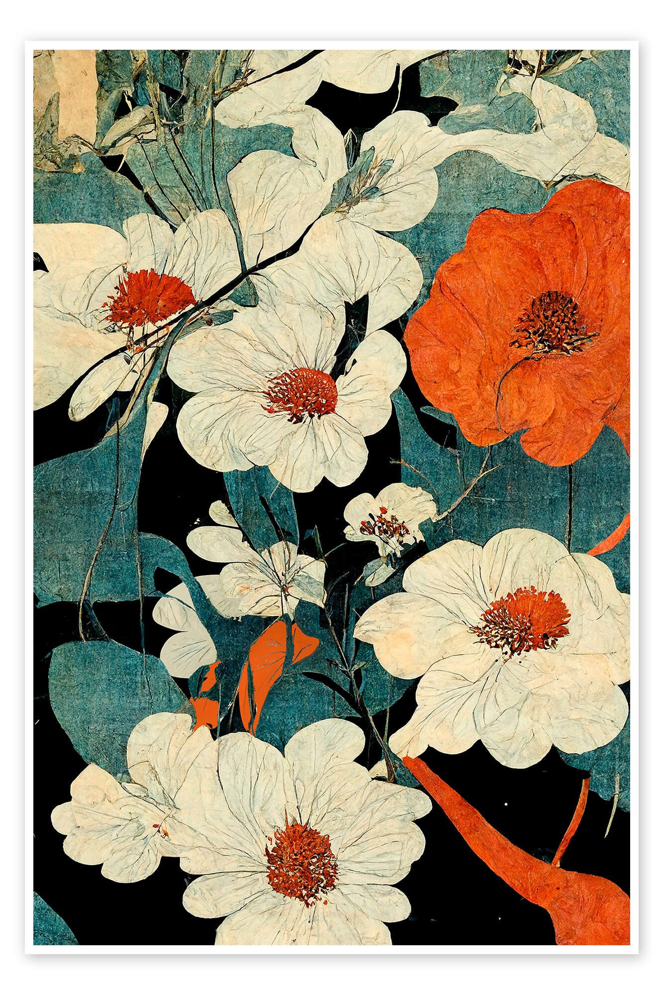 Posterlounge Wandbild Asiatische Blumen-Kunst, treechild, erhältlich als Poster, Leinwandbild, Wandsticker oder Acrylglasbild