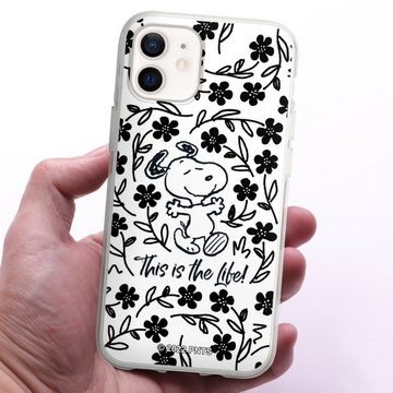 DeinDesign Handyhülle Peanuts Blumen Snoopy Snoopy Black and White This Is The Life, Apple iPhone 12 mini Silikon Hülle Bumper Case Handy Schutzhülle