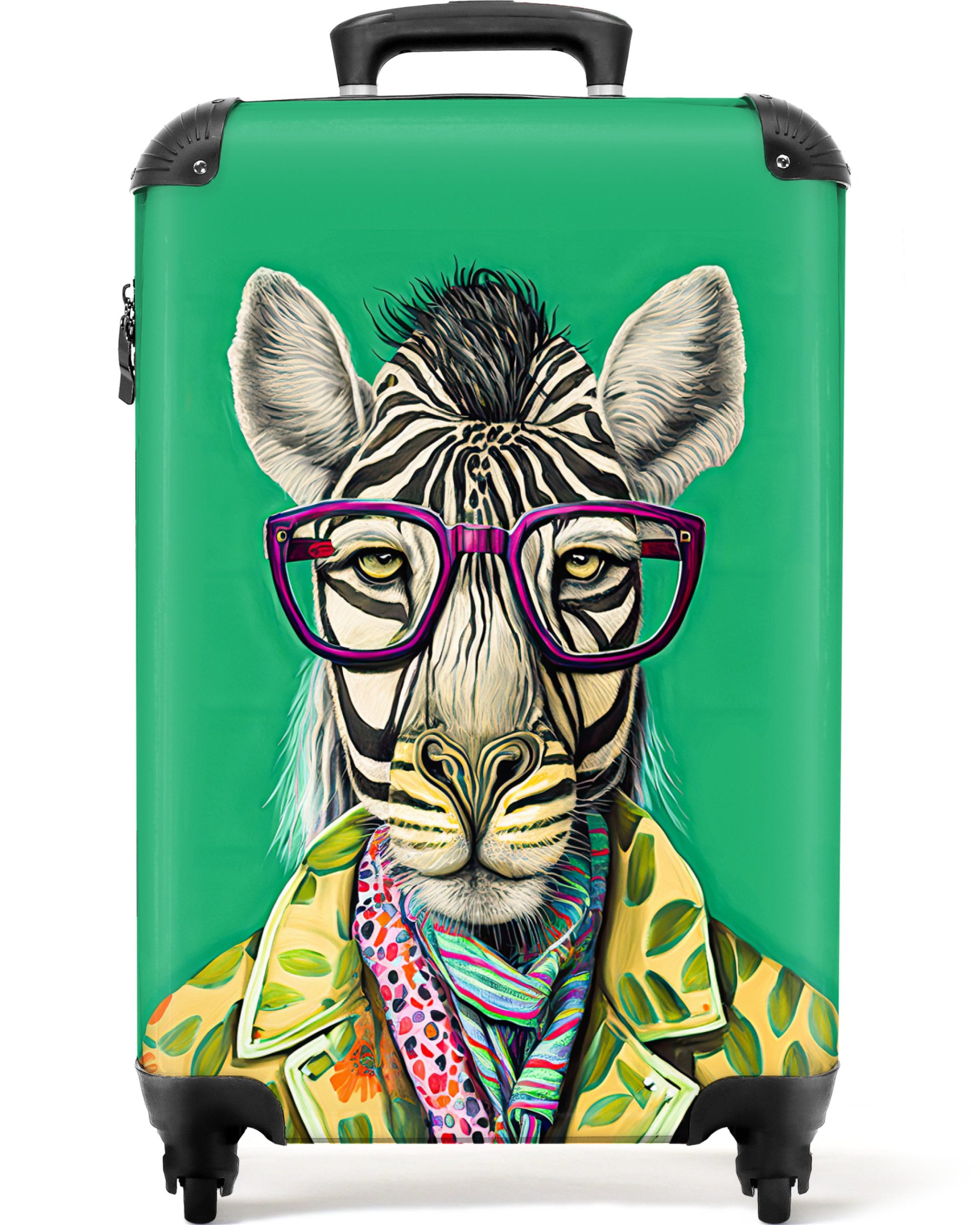 NoBoringSuitcases.com© Hartschalen-Trolley Zebra - Brille - Hippie - Tiere 55x35x20cm, 4 Rollen, Reisetasche mit Rollen, Koffer Handgepäck Flugzeug