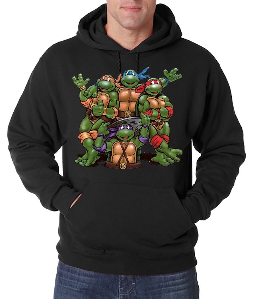 Cartoon Turtles Schwarz Frontprint Youth trendigem Designz Herren Pullover mit Kapuzenpullover Hoodie