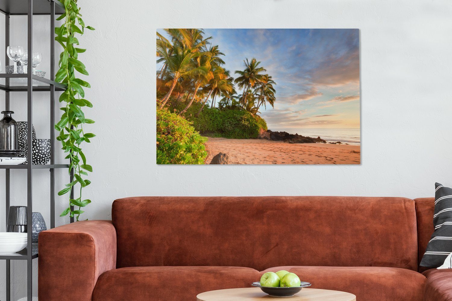 Gemälde, St), Insel für OneMillionCanvasses® 120x80 (1 Wohnbereiche, großes, am Palmen XXL, cm der hängende amerikanischen Schief Wandbild Leinwandbild alle Strand Hawaii,