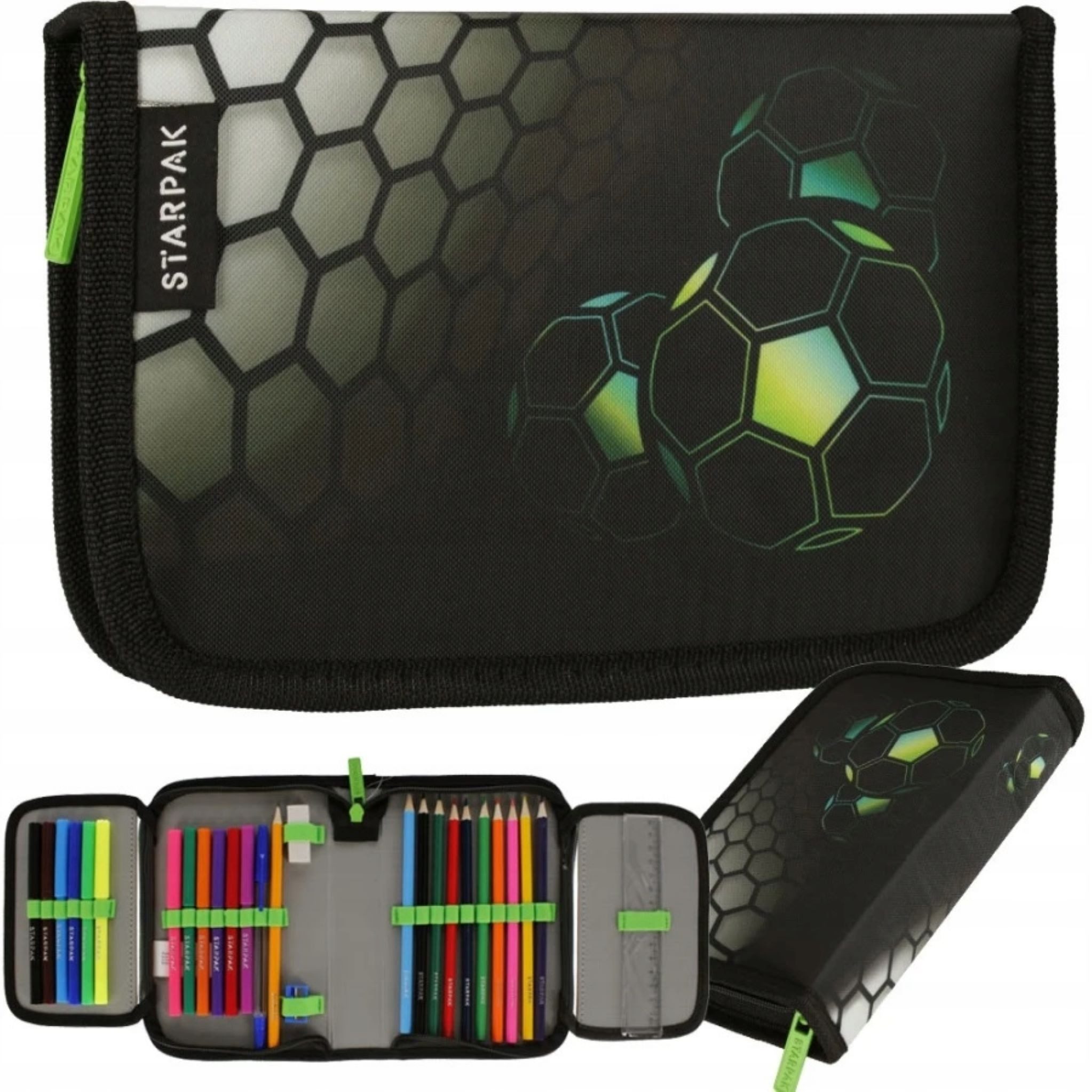 Festivalartikel Federtasche Voll ausgestattetes Starpak Federmäppchen mit Fußballmotiv, 2 Klappen
