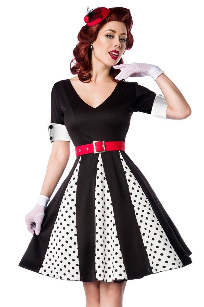 BELSIRA A-Linien-Kleid 50er Jahre Pin Up Rockabilly Kleid mit V-Ausschnitt Jersey Tanzkleid Retrokleid Godet-Minikleid