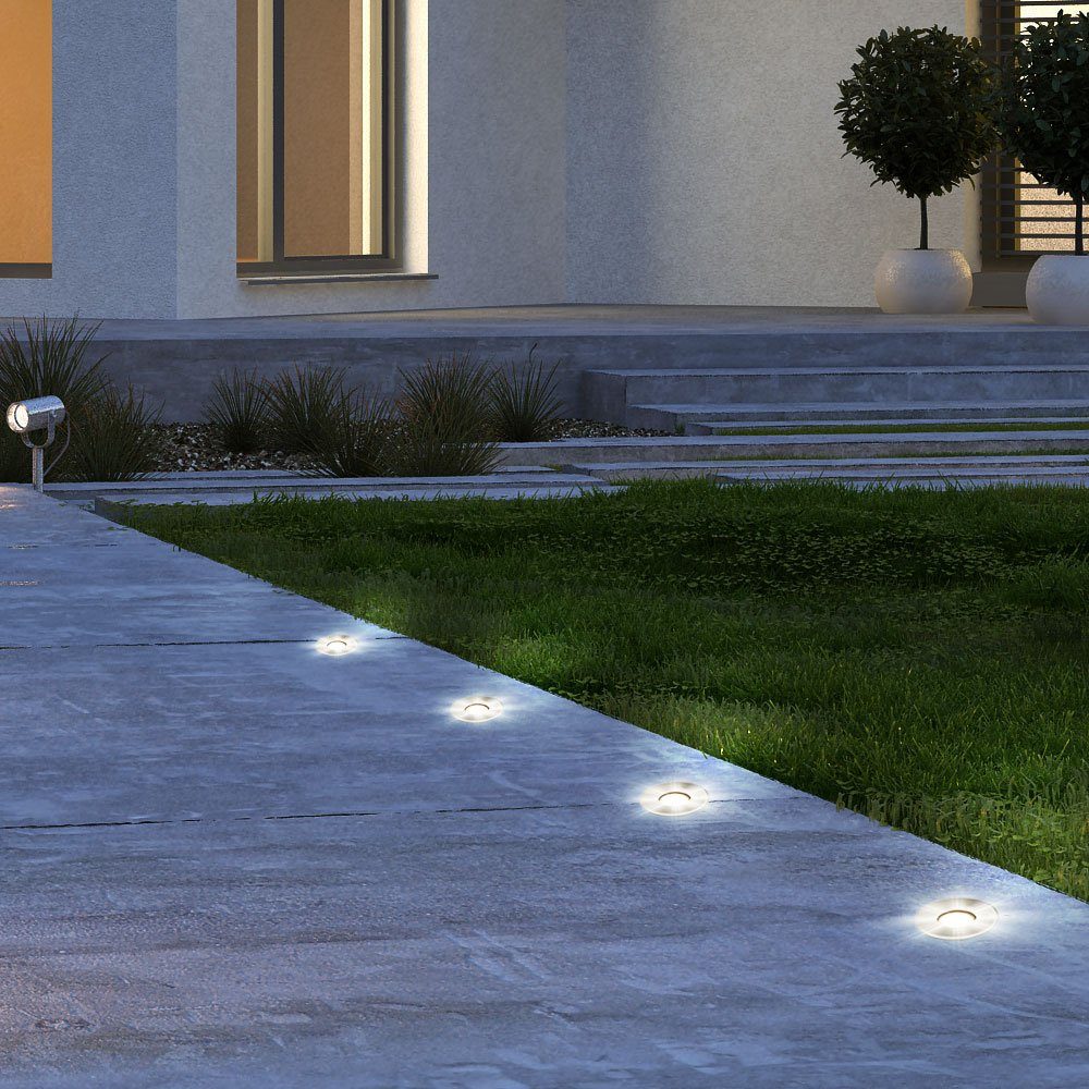 etc-shop LED Einbaustrahler, Leuchtmittel inklusive, Weg Garten Außen Einbau Strahler Edelstahl Lampe Terrassen Warmweiß, Boden