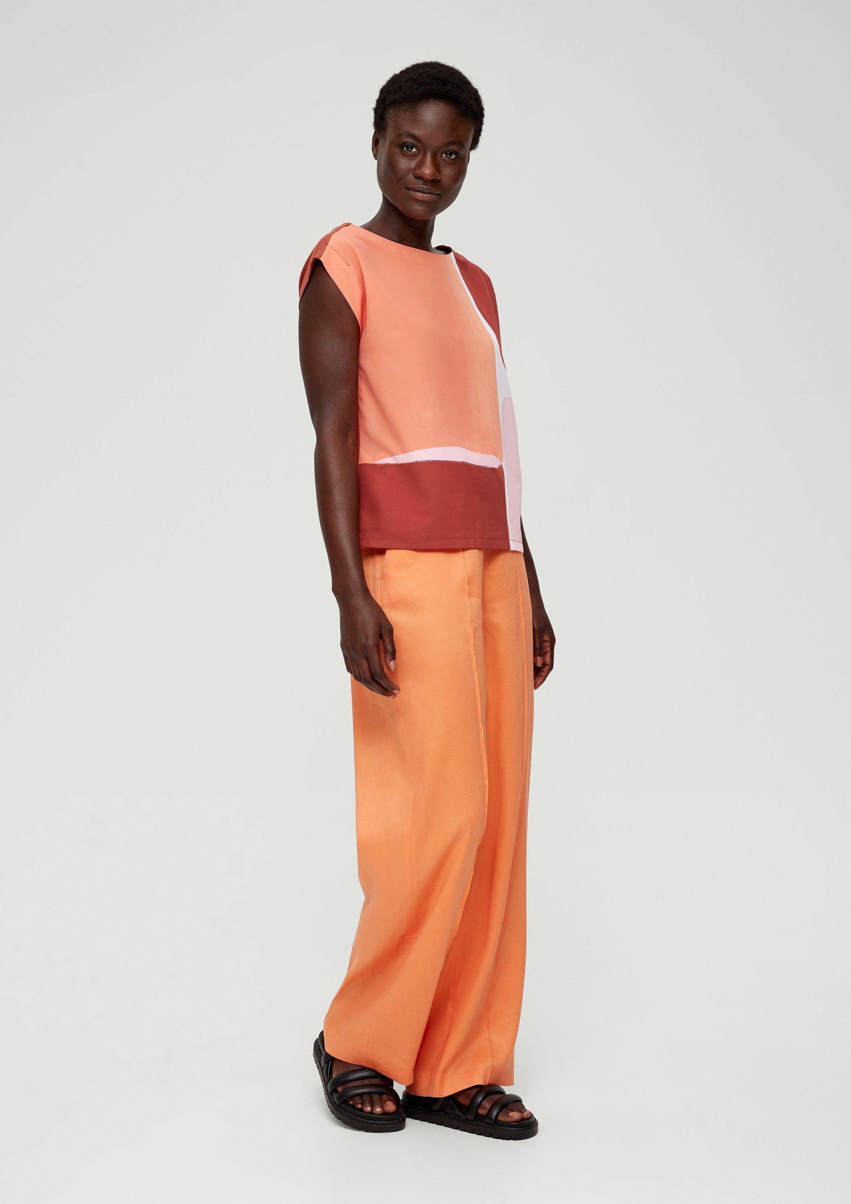 s.Oliver BLACK Blusenshirt orange Kurzarmshirt im Fabricmix LABEL