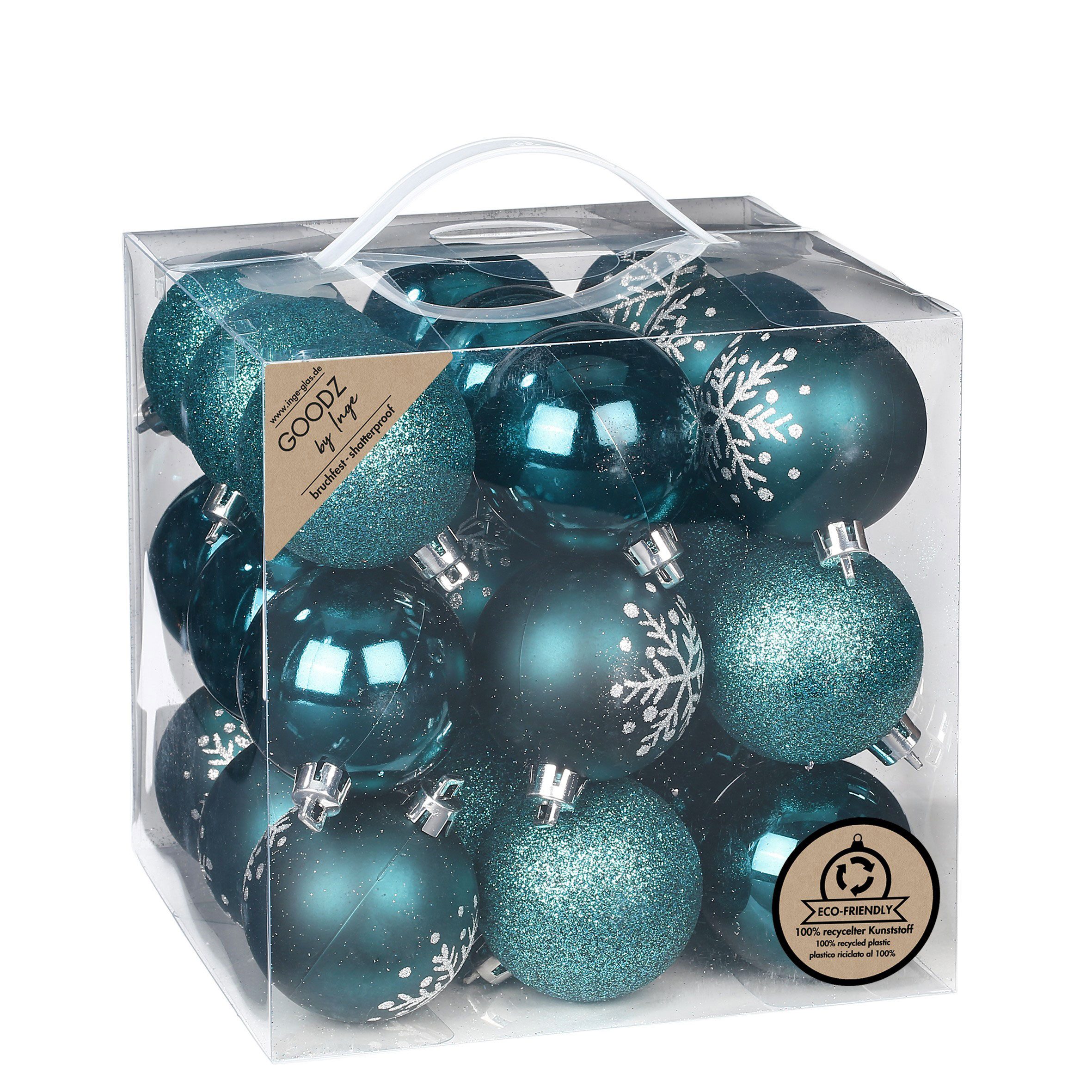 MAGIC by Inge Weihnachtsbaumkugel, Weihnachtskugeln Kunststoff 6cm 27er Set - Emerald