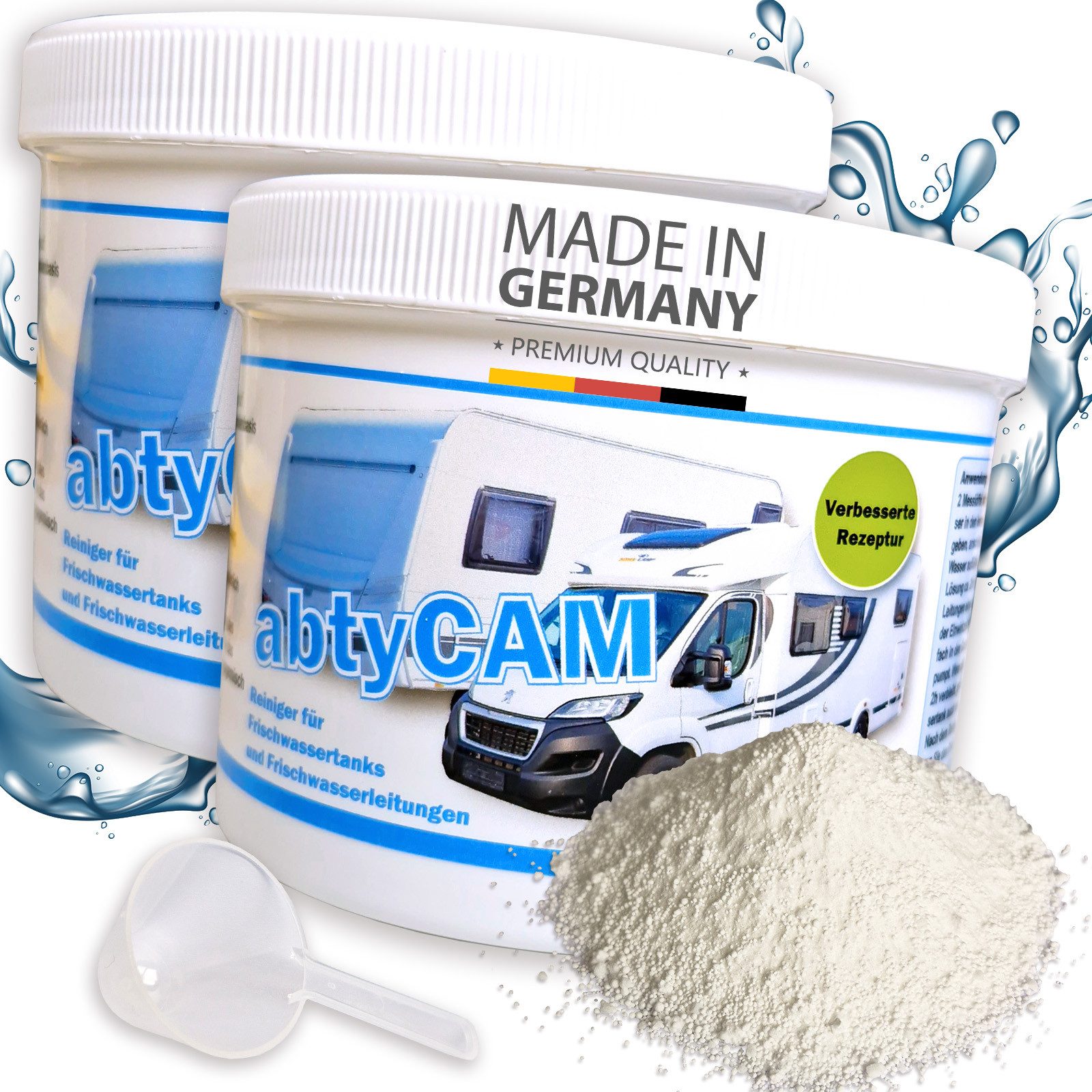 BlueCraft Wassertank Reiniger Wohnmobil Frischwassertank Abwassertank Tankreiniger abtyCAM, 2x 500g für Frischwasser Tank im Wohnmobil Wohnwagen Boot
