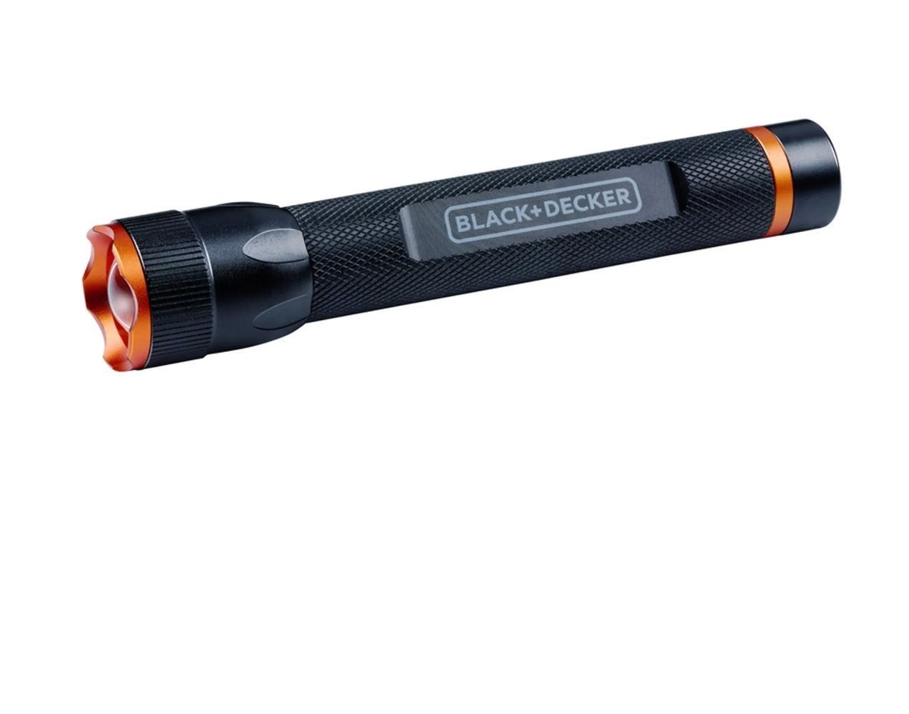Black + Decker LED Taschenlampe LED-Taschenlampe 3 Watt, 100 Meter Reichweite, Länge 148 mm, drei verschiedenen Lichtmodi: hoch, niedrig und pulsierend