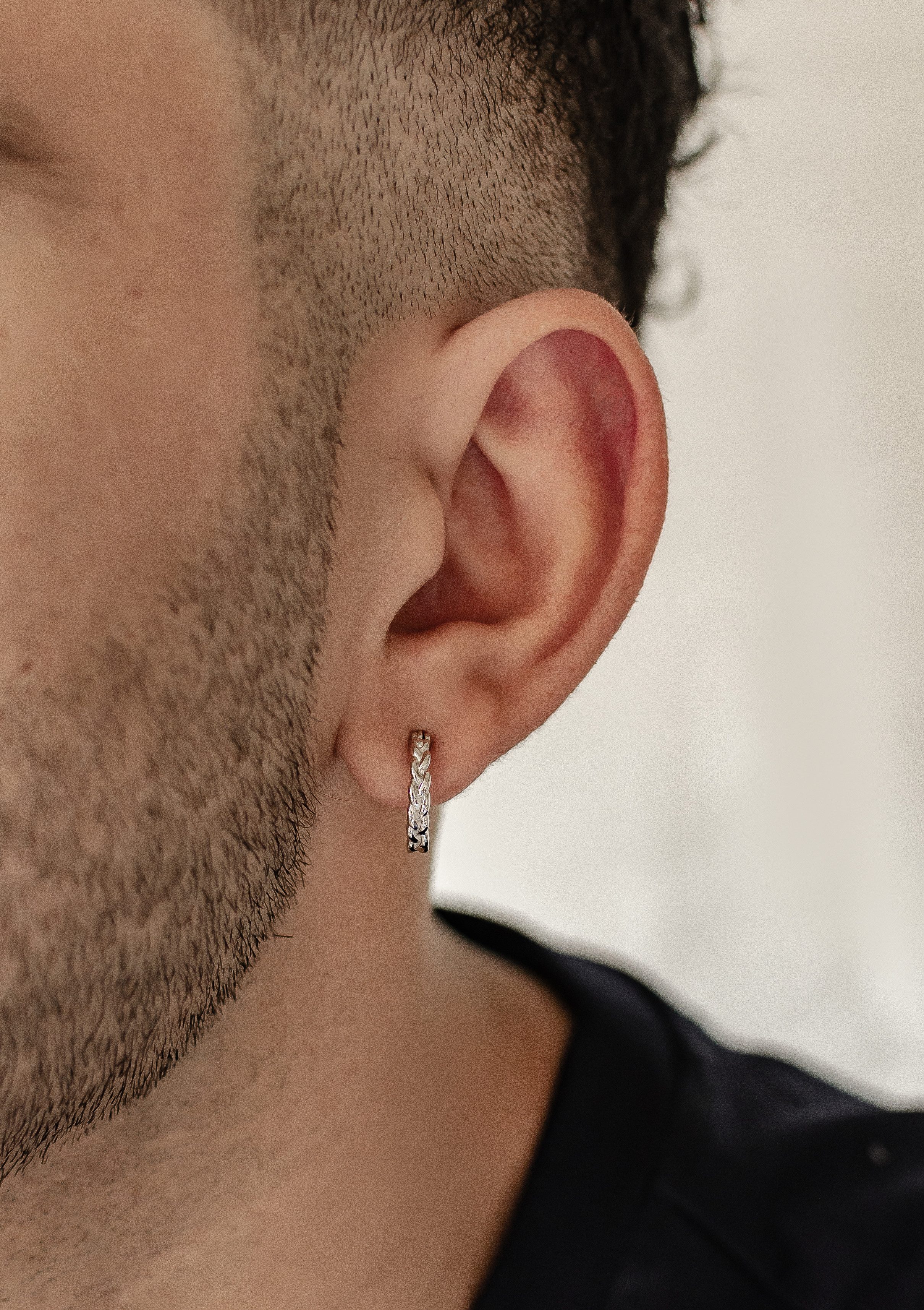 Hey Happiness Paar Creolen Unisex, Herren Ohrringe Silber 925, Kleine geflochtene Ohrringe für Männer, 18K Vergoldung