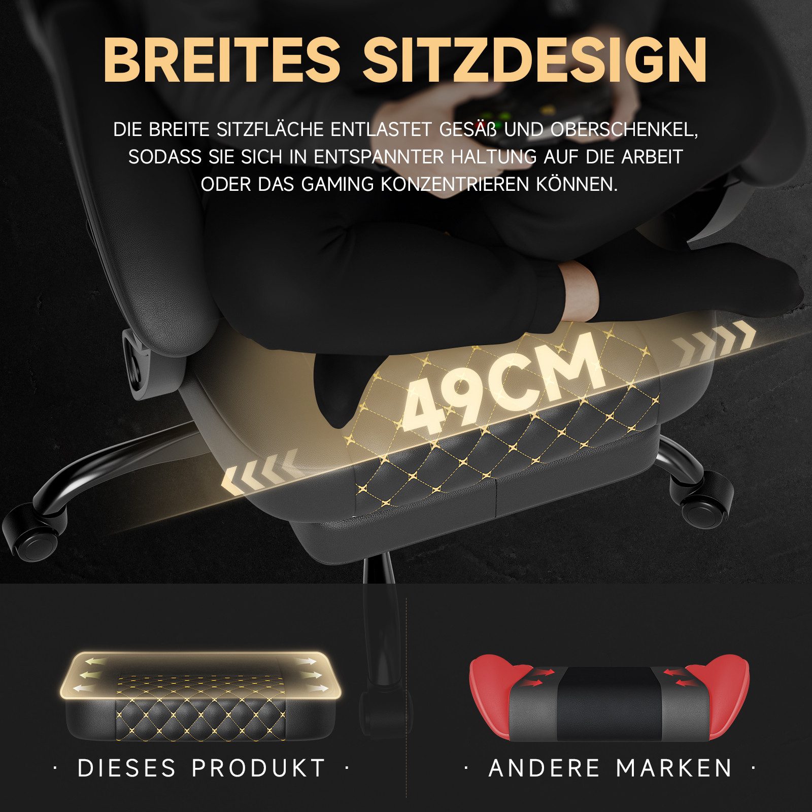 SeedWave Gaming-Stuhl PC Stuhl mit Rückenlehne 140° Neigbar, Fußstütze, Belastbar bis 160 kg, Ergonomisch mit Kopfstütze und Lendenstütze, 49cm Breites Sitzpolster