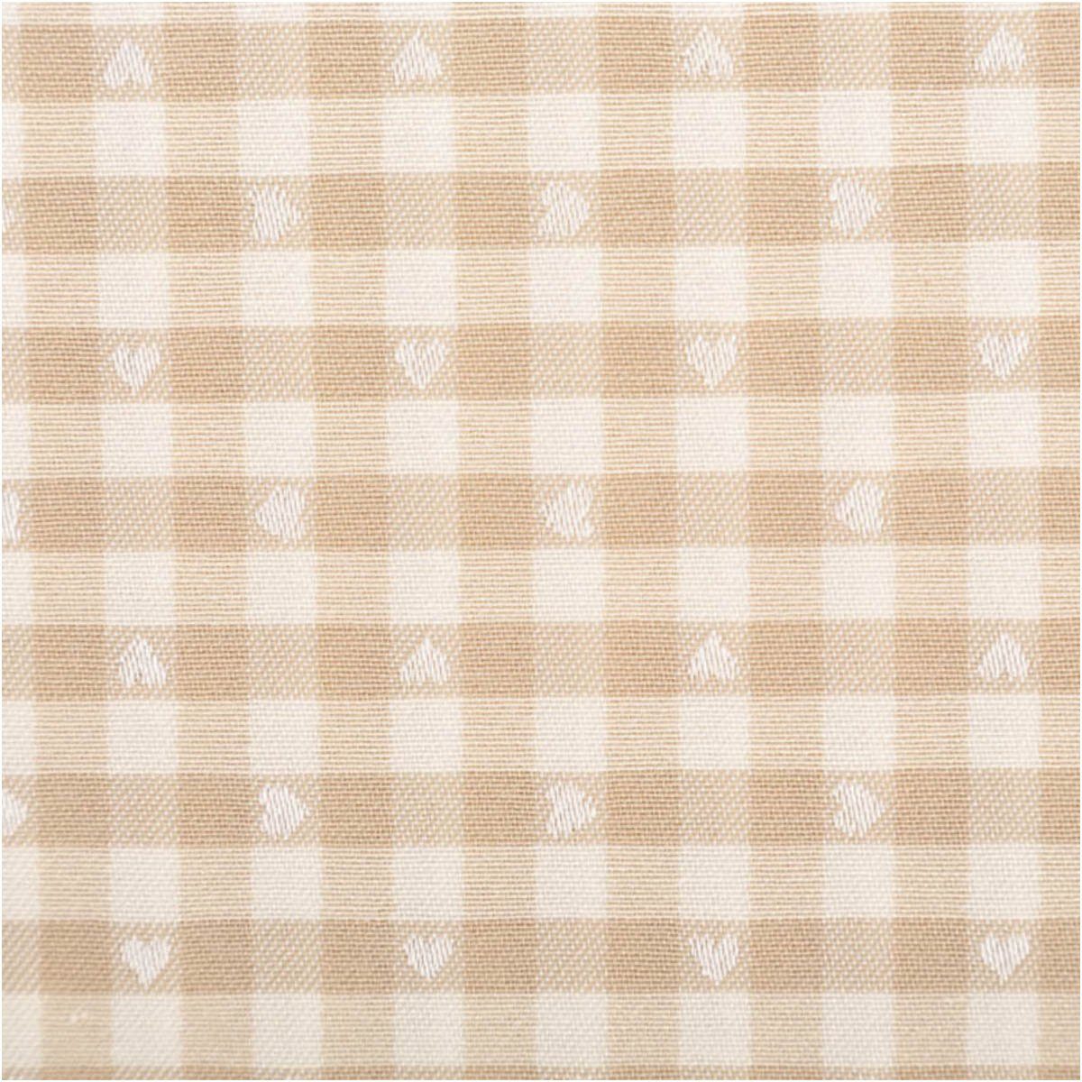 SCHÖNER LEBEN. Stoff Dekostoff Meterware Herzchen Karo klein beige weiß 140cm, made in Germany,doubleface,pflegeleicht