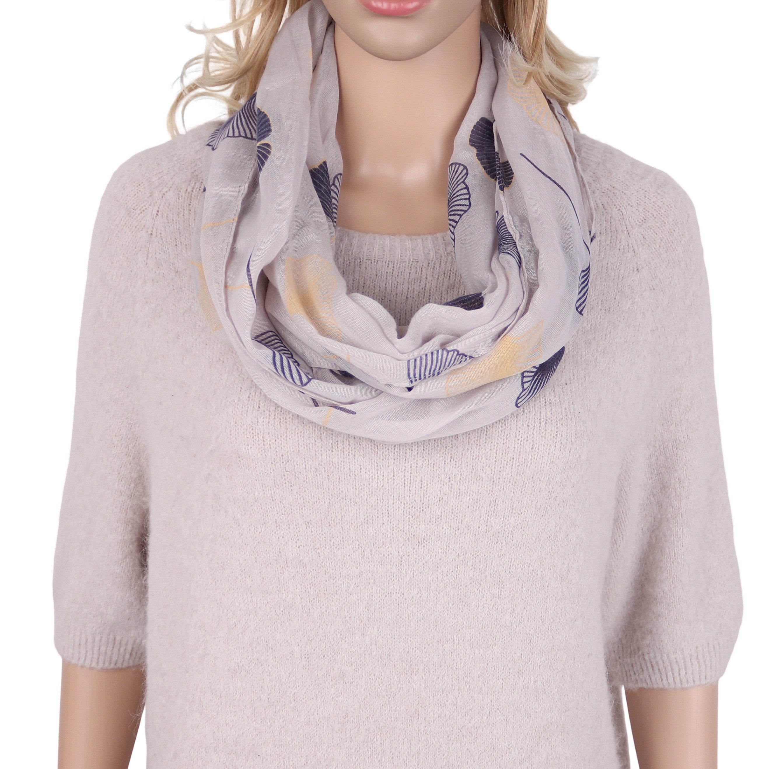 MIRROSI Loop Damen Schal mit Ginkgo-Muster Weich aus 100% Baumwolle Schlauchschal, (ca.160x45cm zweimal um den Hals wickelbar) – Bild 2 von 4