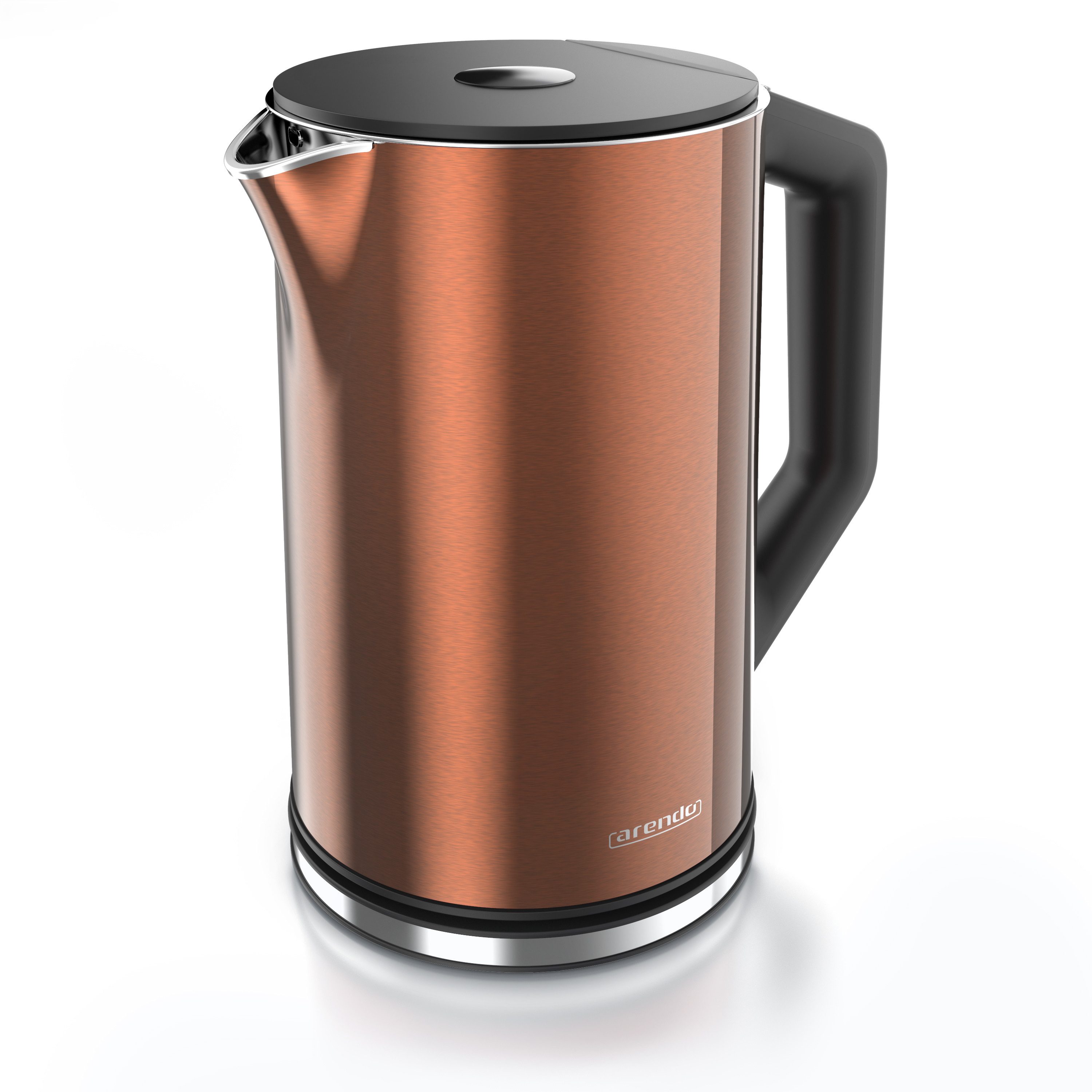 Arendo Wasserkocher aus Edelstahl, Temperatureinstellung 40°–100°C mit Anzeige, Doppelwand, 1,5 l, 2200 W, Teekocher mit Temperaturanzeige, in 5 °C-Schritten einstellbar