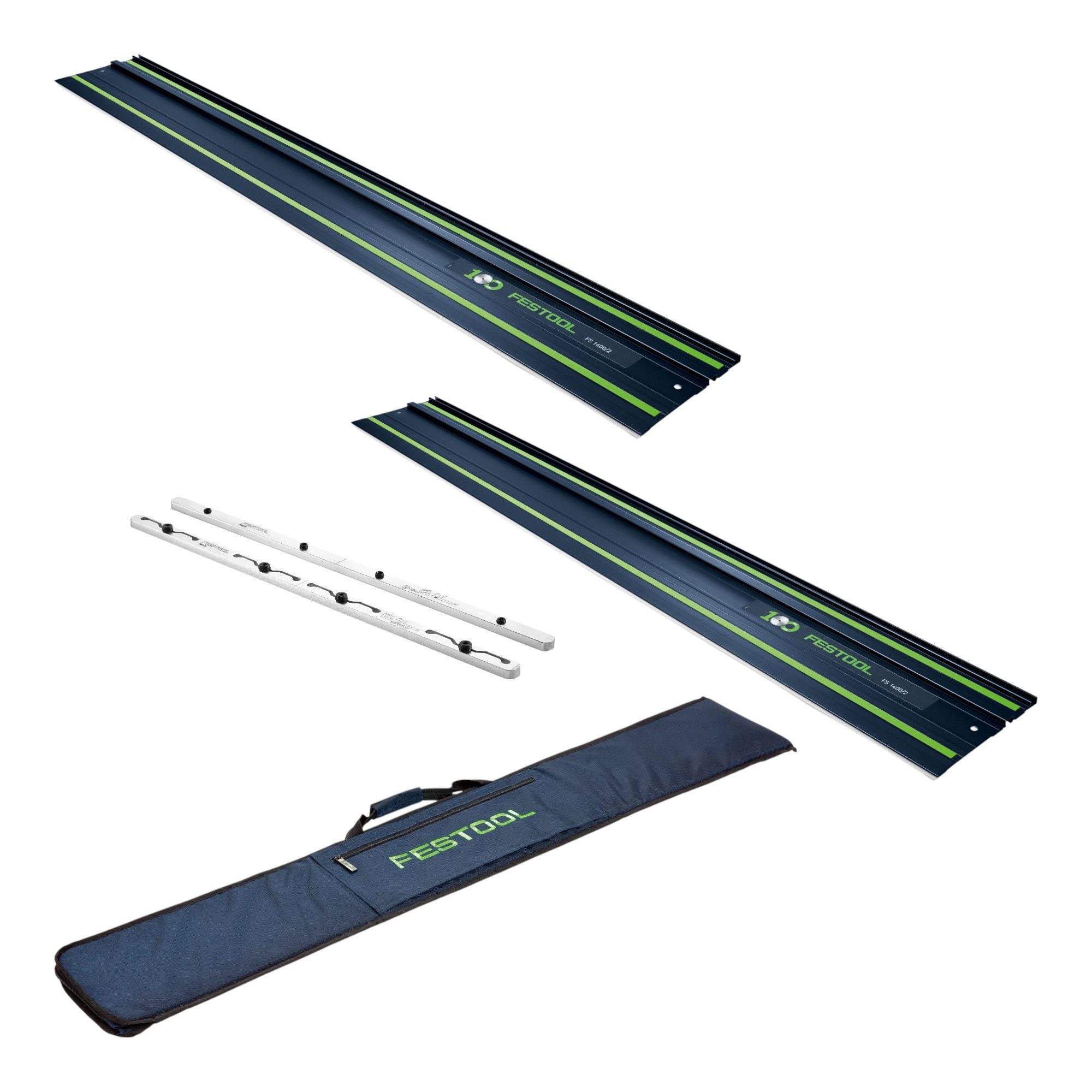 FESTOOL Maschinen-Führungsschienen 2x FS 1400/2 BL 1400 mm Blau 100 Jahre + Verbindungsstück + Tasche
