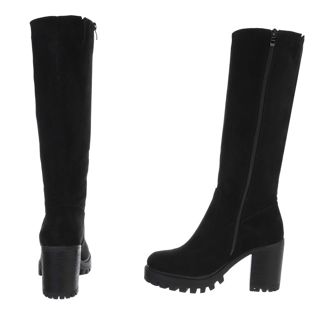 Ital-Design Kniehohe Damenstiefel mit stabilem Absatz für Herbst/Winter High-Heel-Stiefel (90109890) Blockabsatz Stiefel in Schwarz