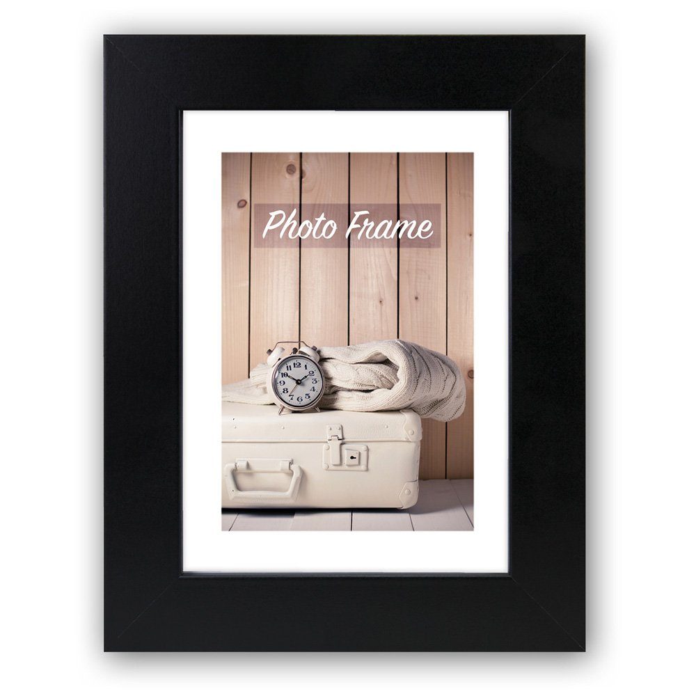 matches21 HOME & HOBBY Bilderrahmen Holz Bilderrahmen rechteckig schwarz für 10x15 cm, Wand-Deko Fotorahmen im Hochformat, Querformat zum Stellen, Hängen