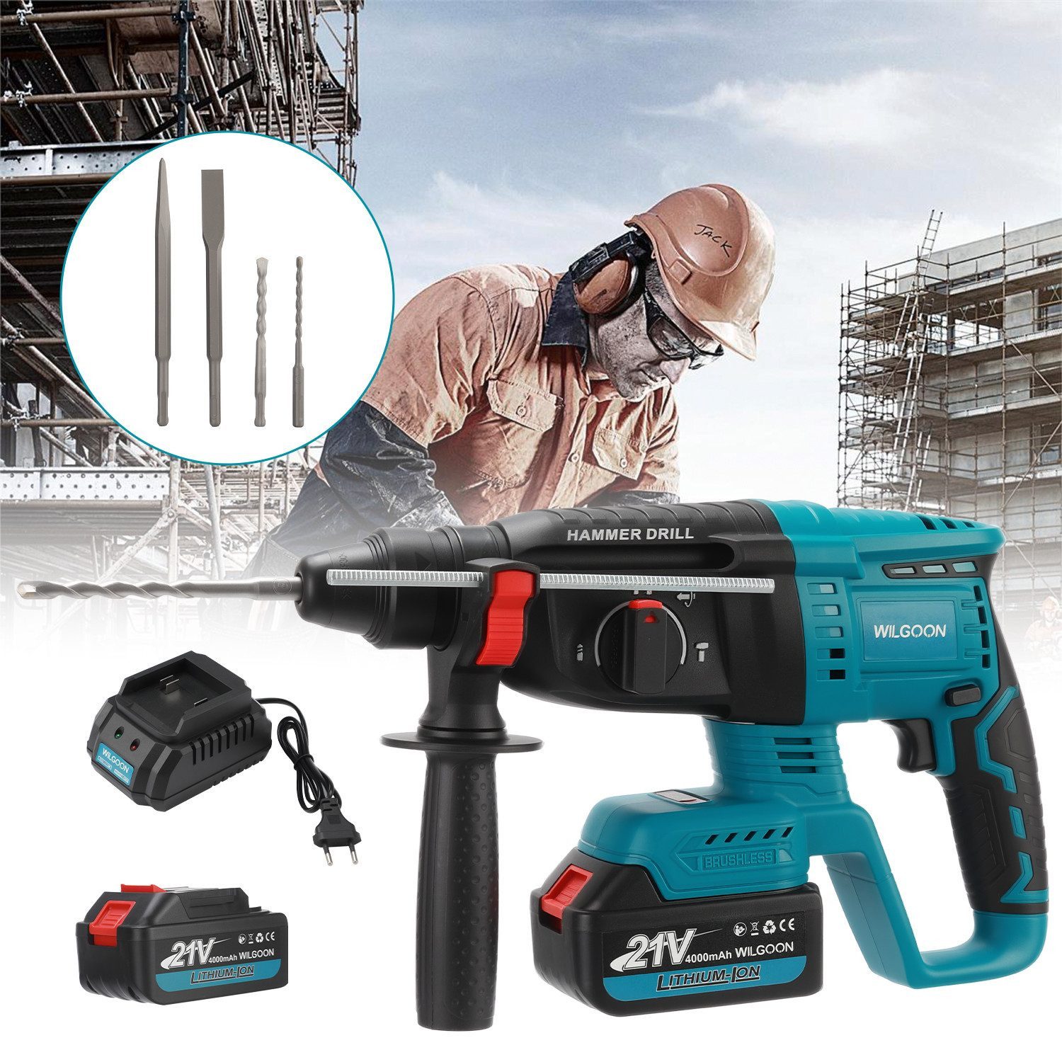 WILGOON Akku-Bohrschrauber SDS-Plus Bohrhammer 620W Bürstenloser Schlagbohr günstig online kaufen