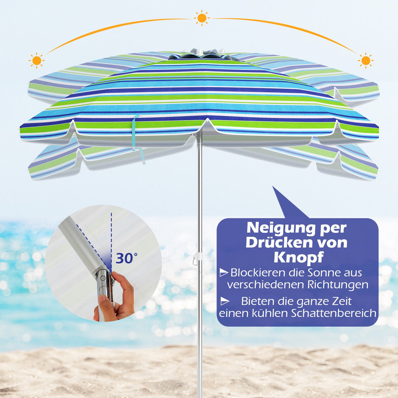 COSTWAY Sonnenschirm, LxB: 198,00x198,00 cm, UV50+, mit Tragetasche