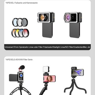 DOPWii APEXEL 3-in-1 Makro-Objektiv, Makroobjektiv, (dreifarbiges Fülllicht mit 40 LED-Perlen für iPhone, Samsung, Huawei)