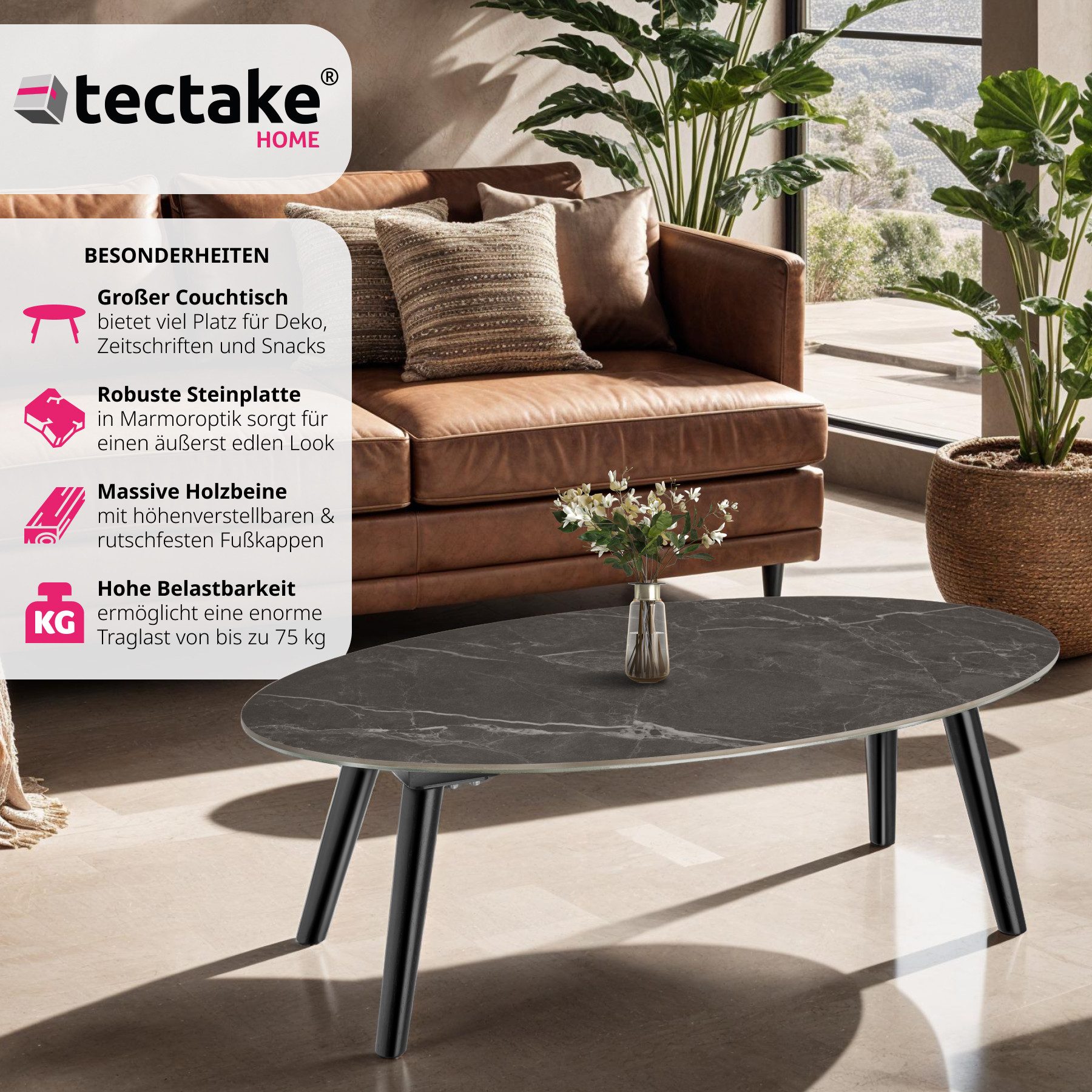 tectake Couchtisch Ovaler Couchtisch (1-St., 1 günstig online kaufen