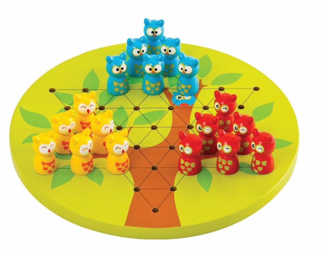 Lelin Spiel 50070 Holz Brett- Gesellschaftsspiel "Checkers Chess" - Eulen-Figuren, Brettspiel Checkers Chess