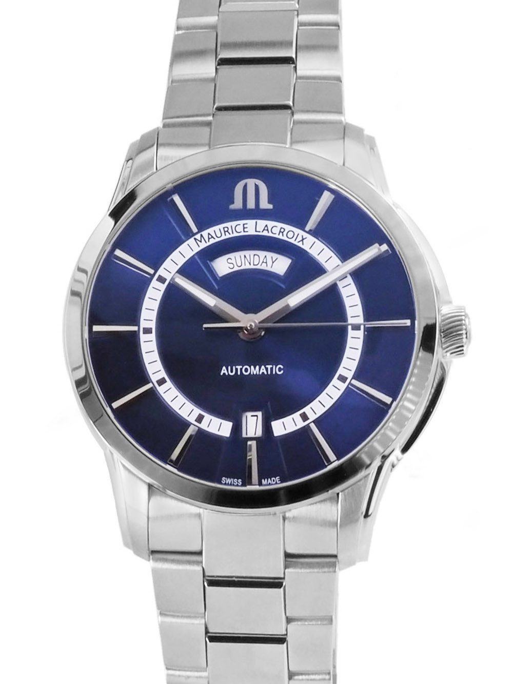 MAURICE LACROIX Automatikuhr schweizer Pontos Herren Uhr PT6358-SS002-431-1 Pontos Day Date, Glasboden