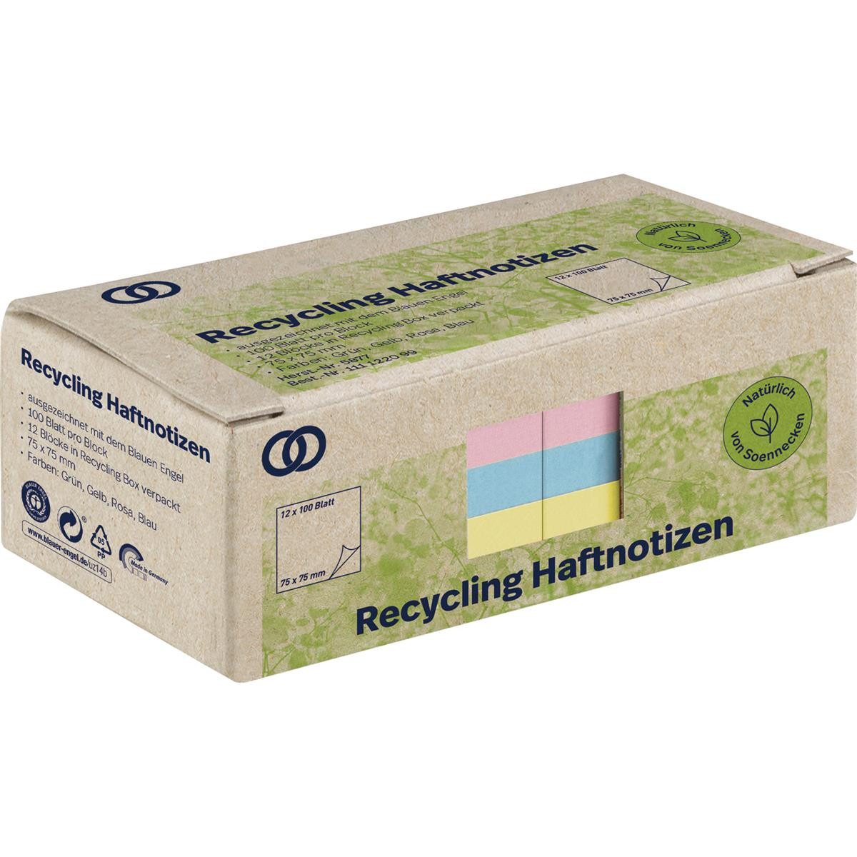 Soennecken Haftnotizblock Soennecken Haftnotiz oeco 5877 RC 75x75mm 100Bl. sort. 12St.