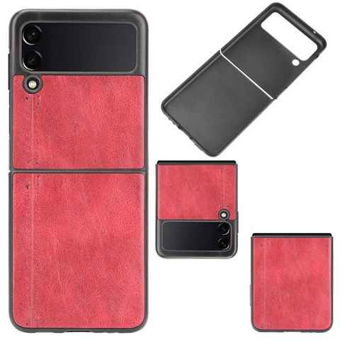Wigento Handyhülle Für Samsung Galaxy Z Flip3 5G Design Kunstleder Hart Cover Handy Tasche Hülle Etuis Rot