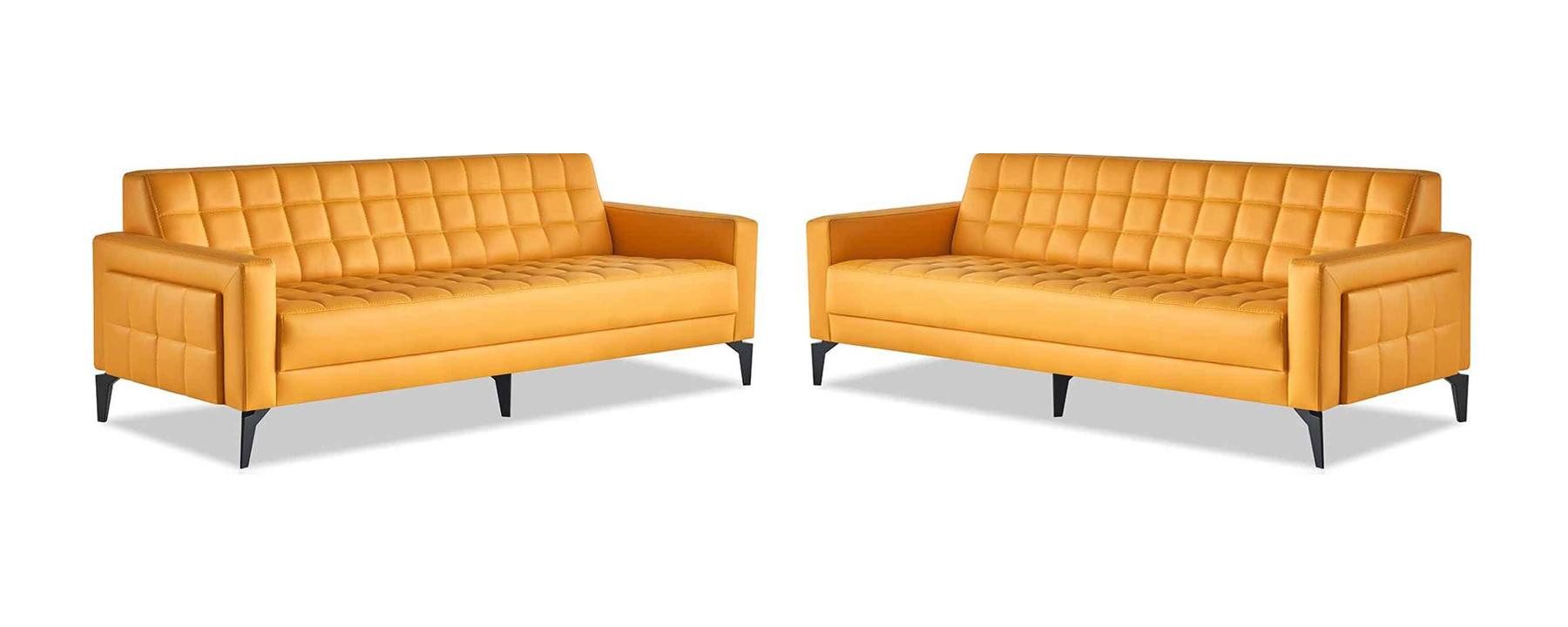 JVmoebel 3-Sitzer Gelbes Chesterfield Sofa aus Leder mit Edelstahl-Details, Made in Europa