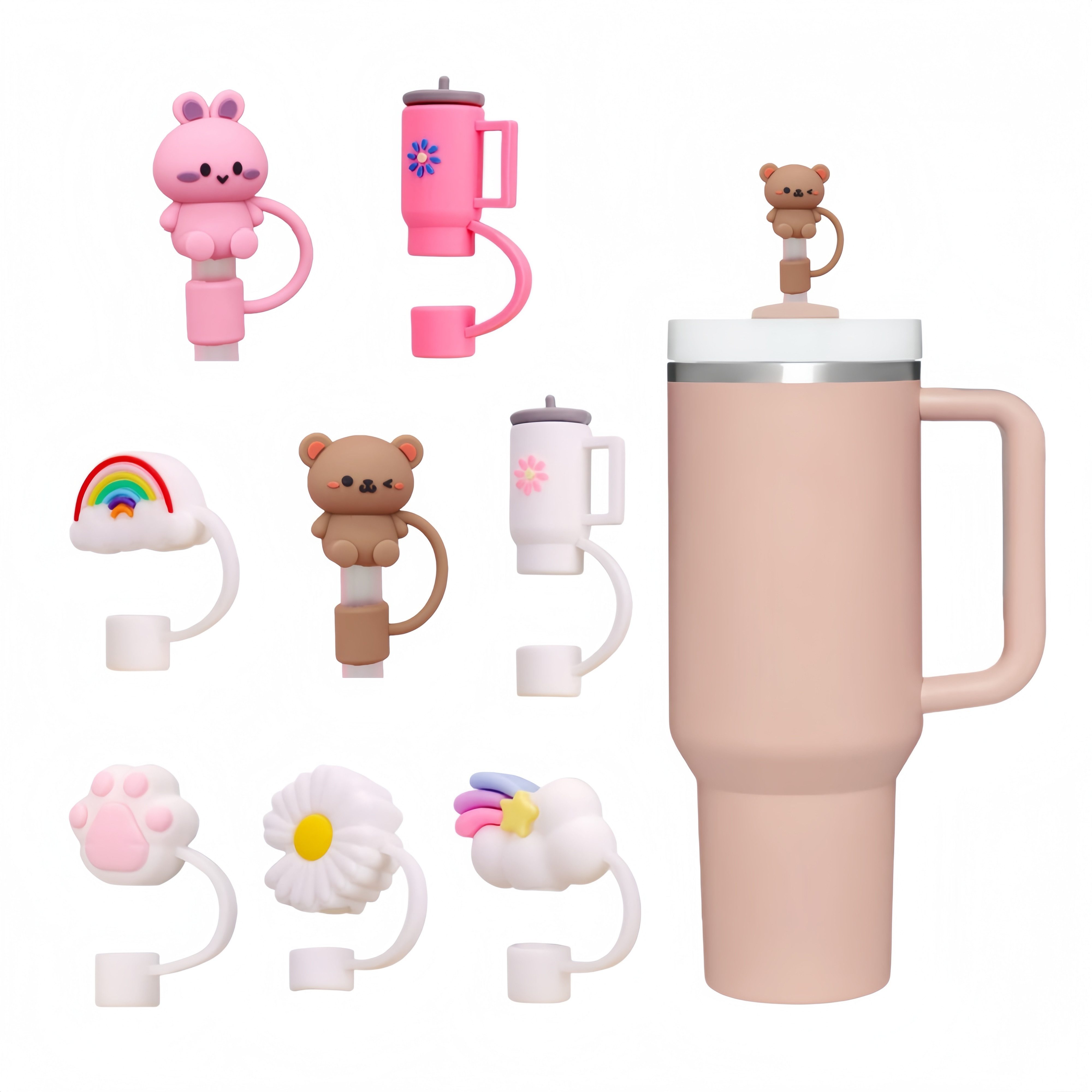FOUORTUNATE-BEE Tasse Zubehör 8-teiliges Set Trinkhalm-Zubehör aus Silikon mit Staubschutz, 8-tlg., Praktisches Silikon-Trinkhalmset – 8 Teile für sicheren Gebrauch