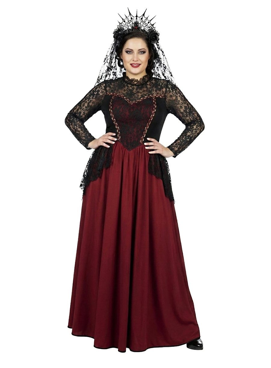 Metamorph Vampir-Kostüm Gothic Vampir Lady Kostüm - Halloween Kostüm Damen, Elegant und düster: bodenlanges Kleid mit floralem Spitzenoberteil