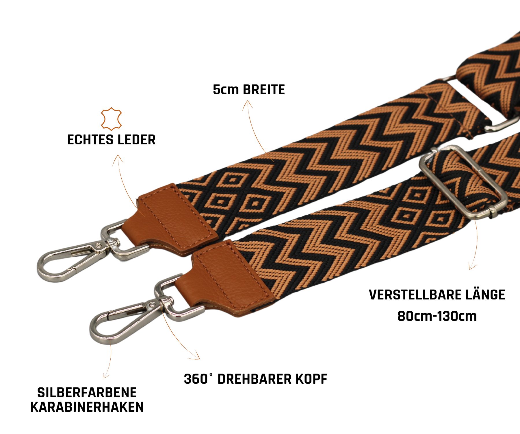 Adel Bags Schulterriemen Taschengurt,Verstellbarer Taschenriemen, 5cm Breiter Schultergurt hergestellt in Italien – Bild 2 von 3