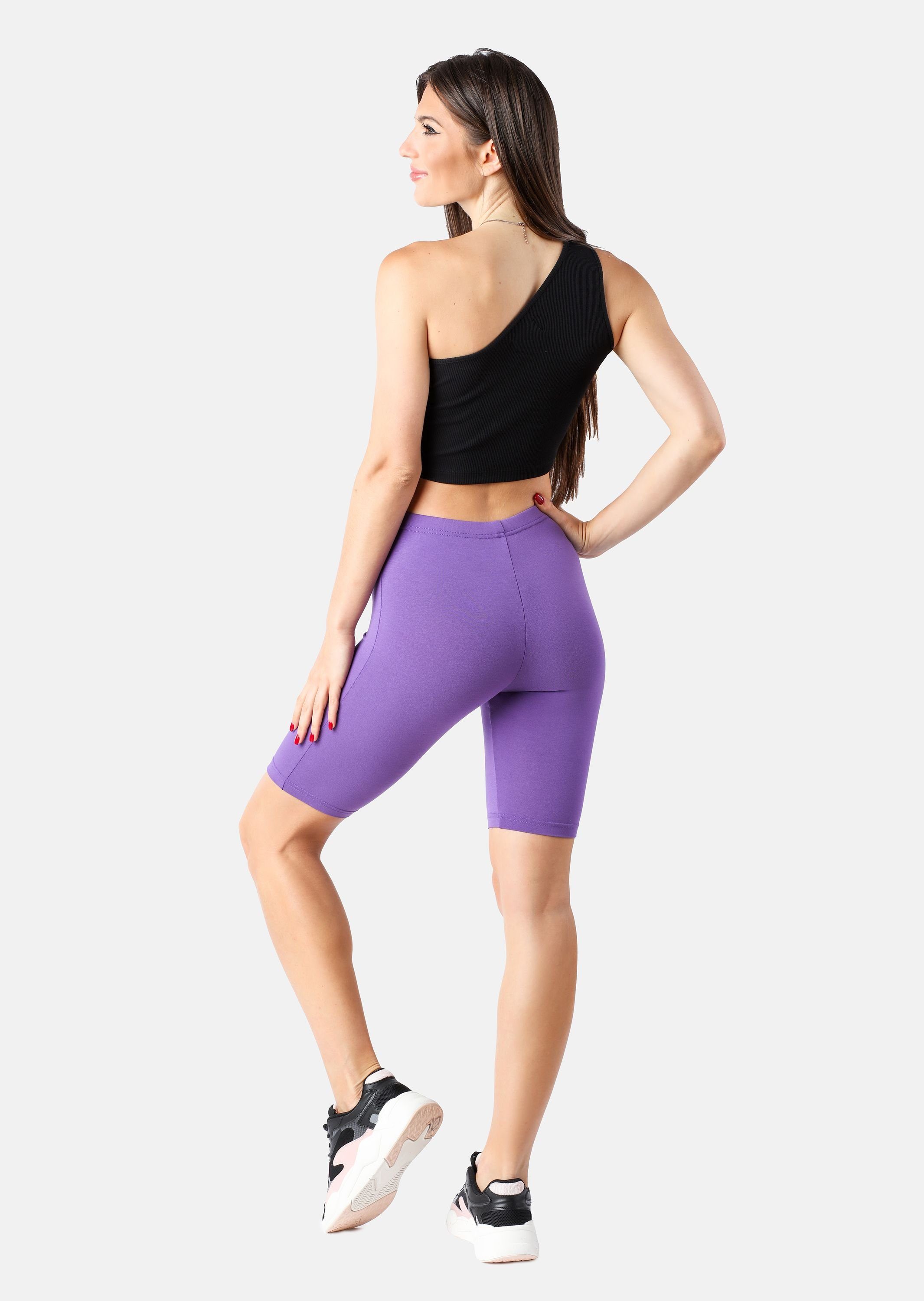 Leggings Bund (1-tlg) Viskose elastischer Violett aus MS10-414 Damen Merry Style Kurze Leggings