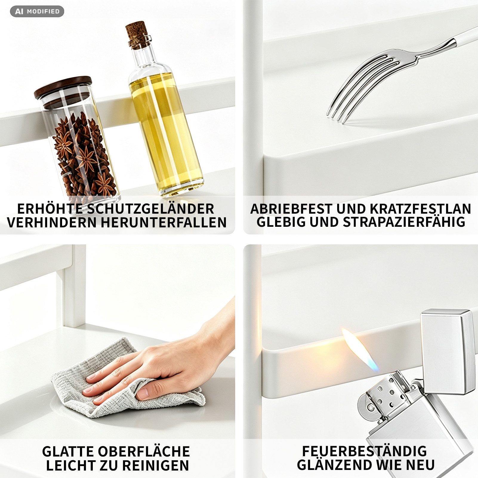 Esun Standregal Mikrowellen Regal 2-Stufig Microwave Shelf Schrank Küchenregal, Stahl, Mikrowellenregal mit 5 Haken, Schneidebrettständer – Bild 4 von 5