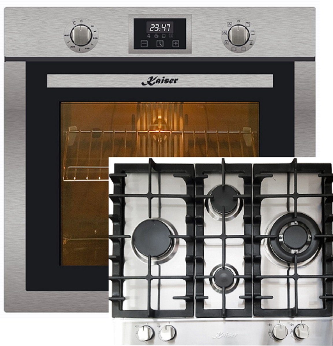 verschiedenen EH Kaiser Backofen,10 mit Küchengeräte Gastypen Funktionen,79 ERDGAS/PROPANGAS Betrieb 6323+KG Elektro 6364, D L+Gaskochfeld Backofen-Set 60cm, Autark,