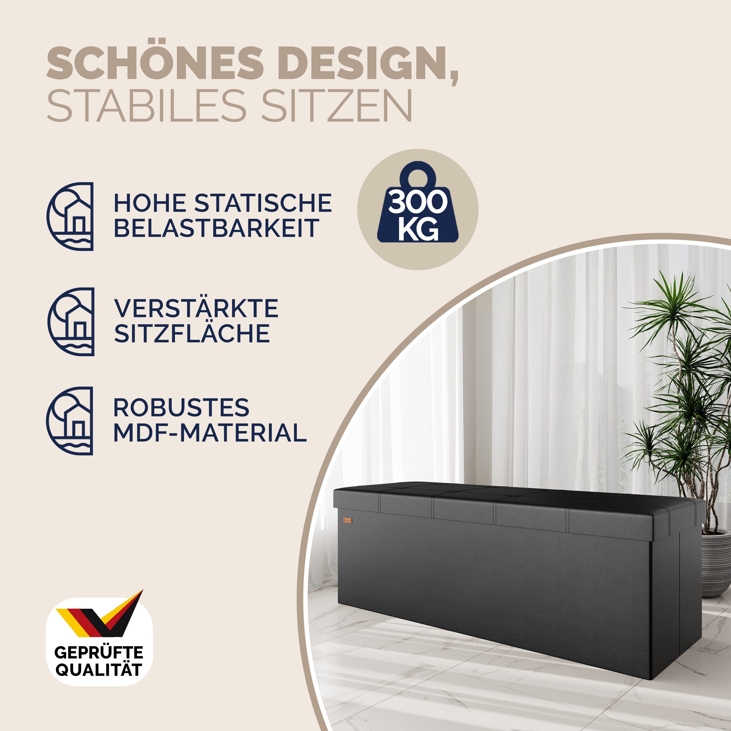 Casaria Sitzbank (1-St), Deckel Klappbar Gepolstert Faltbar Kunstleder 130L Flur Schlafzimmer