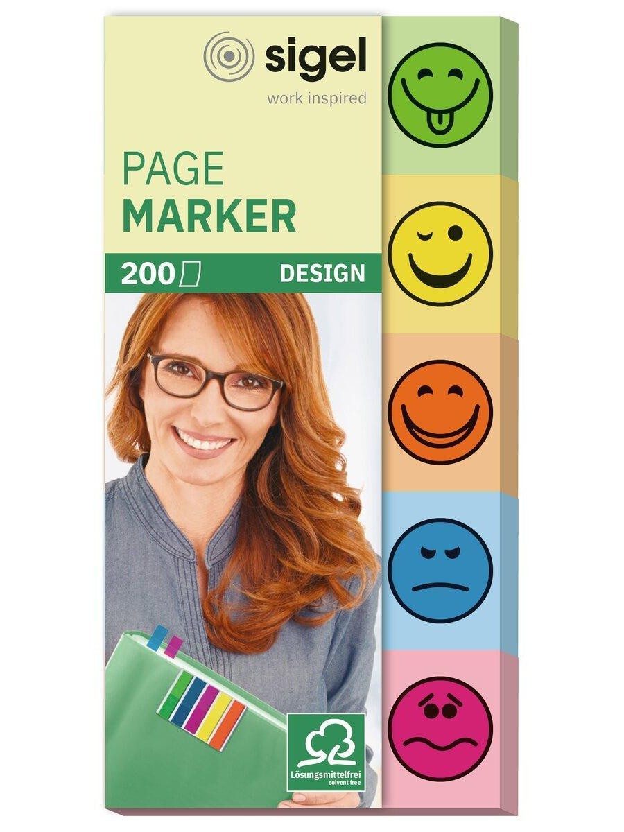 Sigel Haftnotizblock Haftmarker Set 200 Blatt bunt mit Smiley Motiv