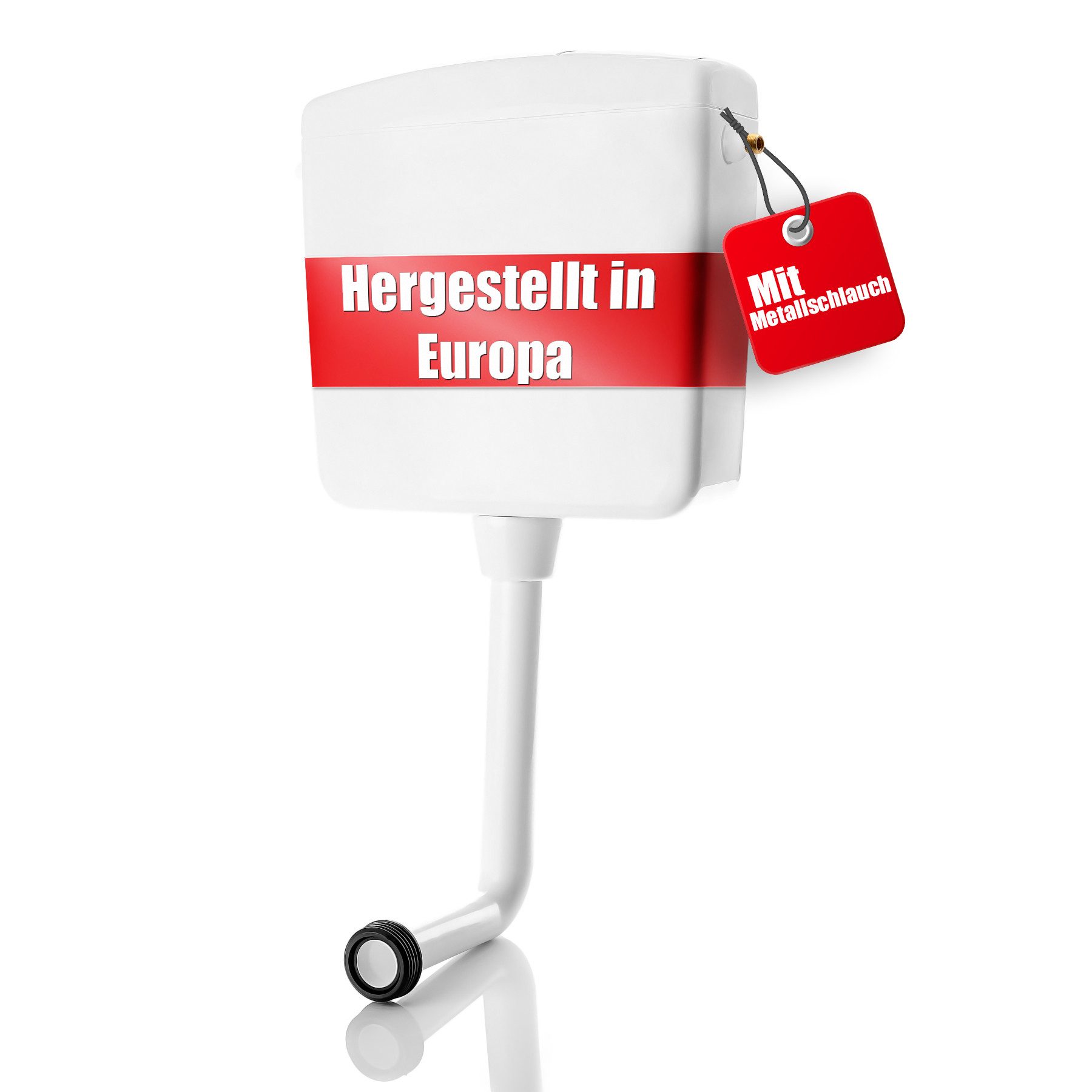 BigDean Spülkasten WC Spülkasten Set mit Voll-Metall Schlauch und Messing Anschlüssen, 9 l, Komplett-Set, Einstellbare Spülmenge, Spül-Stopp, Aufputzmontage