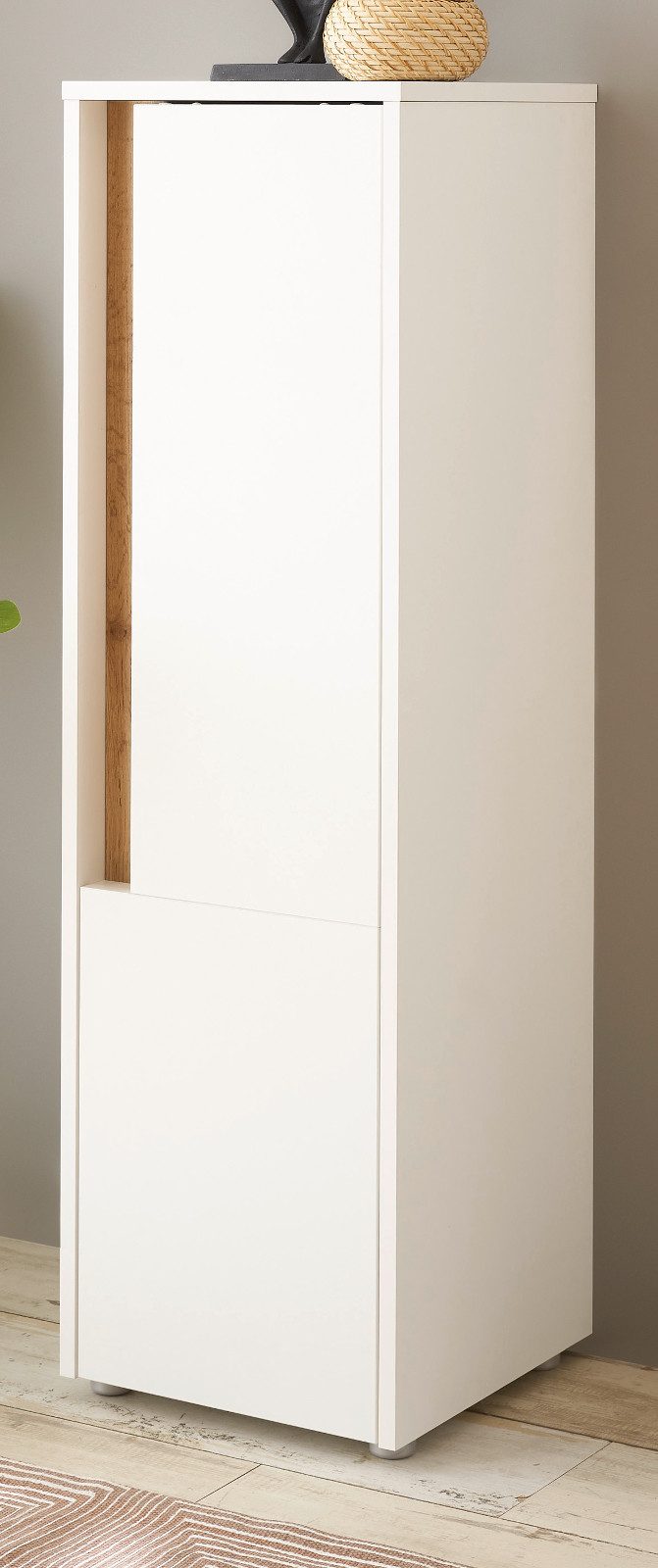 Furn.Design Midischrank Center (Badschrank in weiß mit Wotan Eiche, 34 x 114 cm) wechselbarer Türanschlag