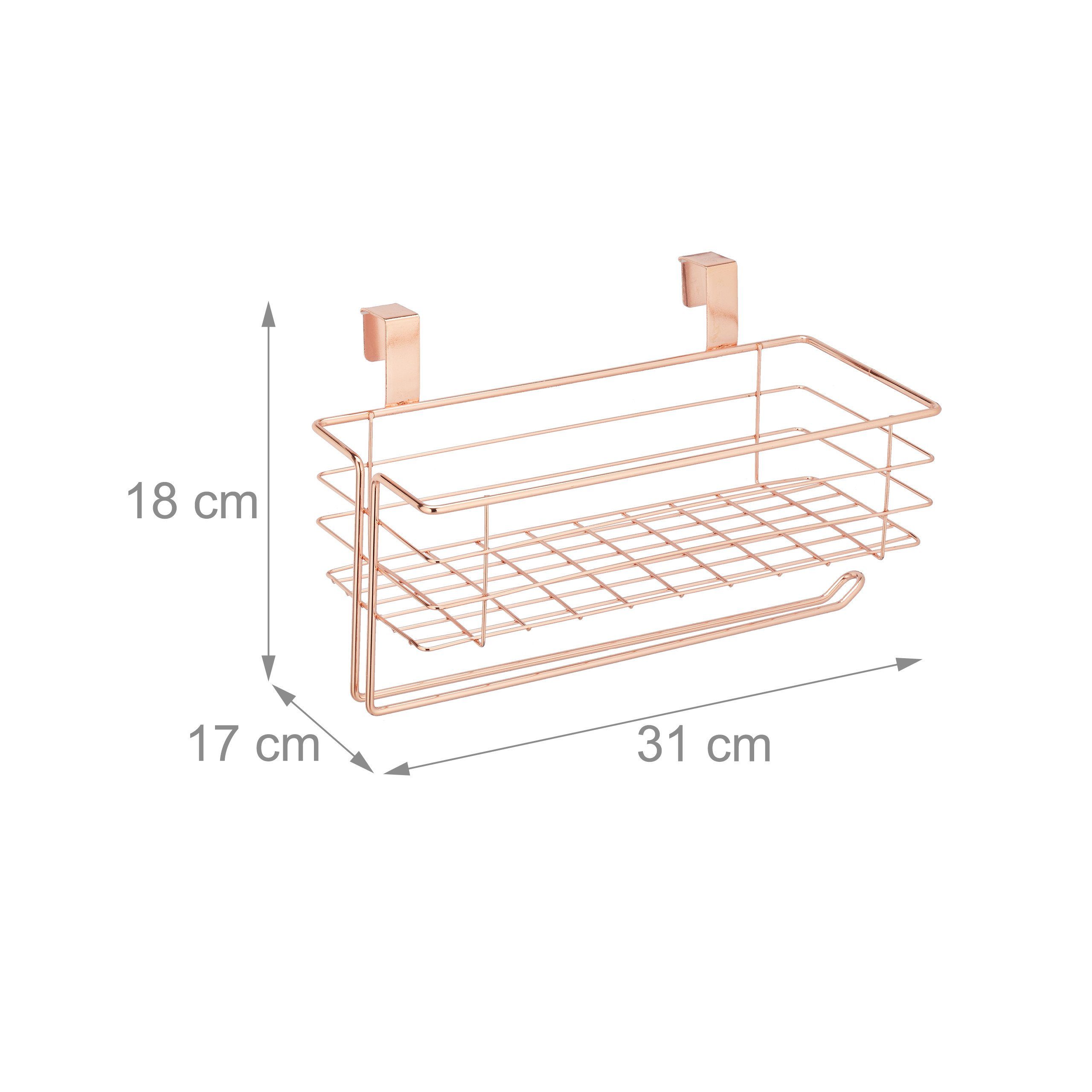 relaxdays Einhängekorb mit Küchenrollenhalt, Kupfer