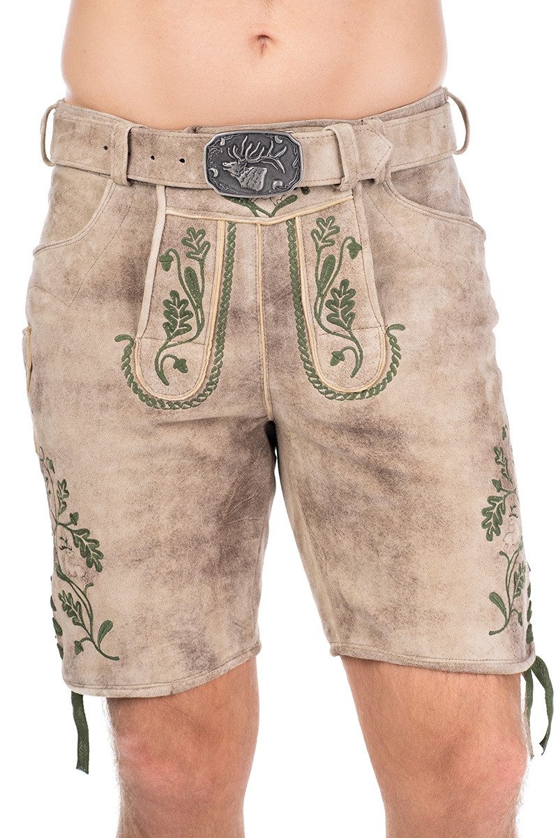 Trachtenlederhose Lederhose Herren kurz - GARVIN - birke/grün