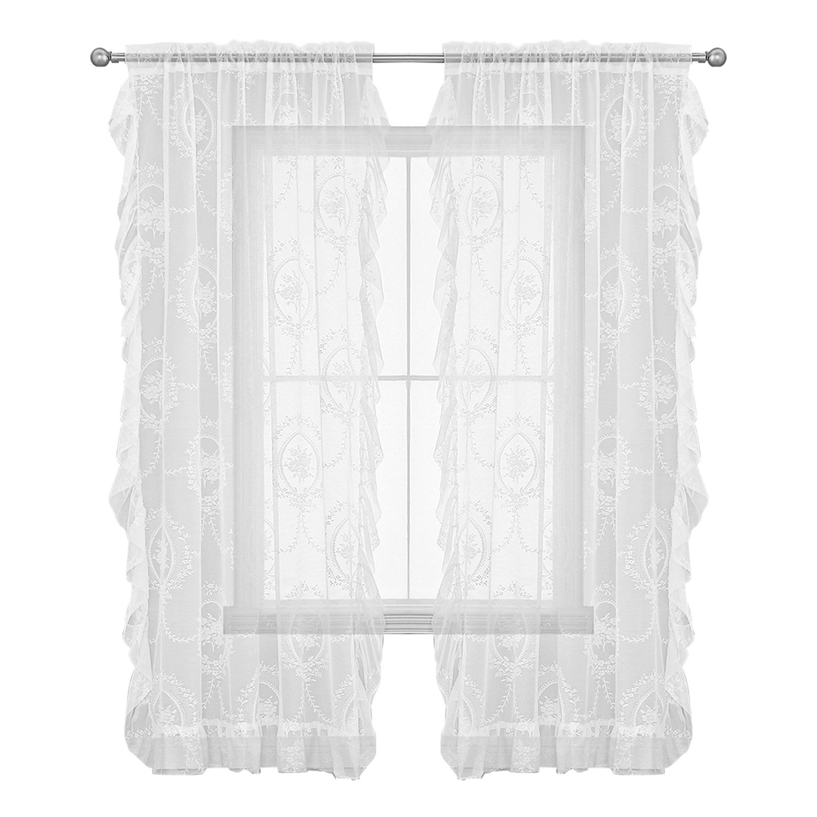 Rosnek Vorhang Transparent, Floral, Spitze Rüschen, günstig online kaufen