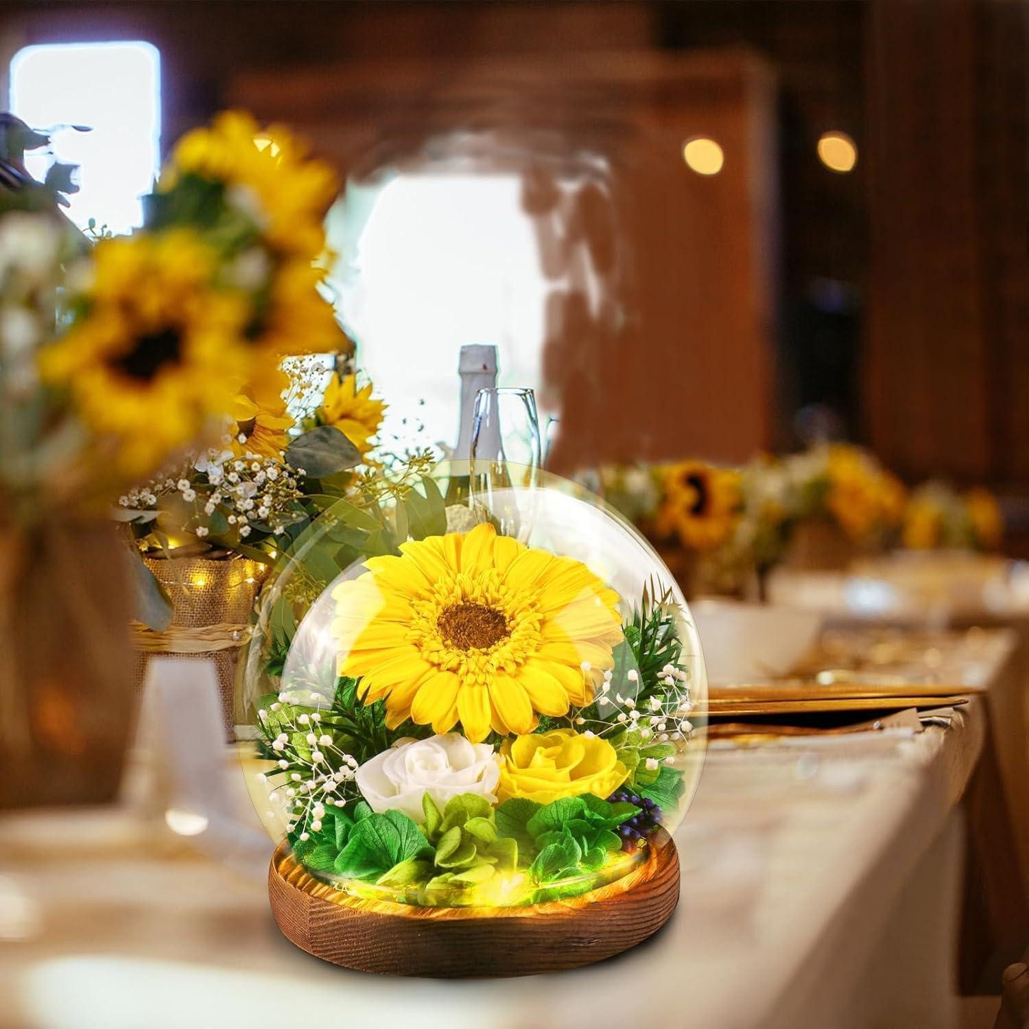 Trockenblume Geschenk Infinity Blumen Glas Muttertag Geburtstag Frauen Gelb Runden, LuxusKollektion