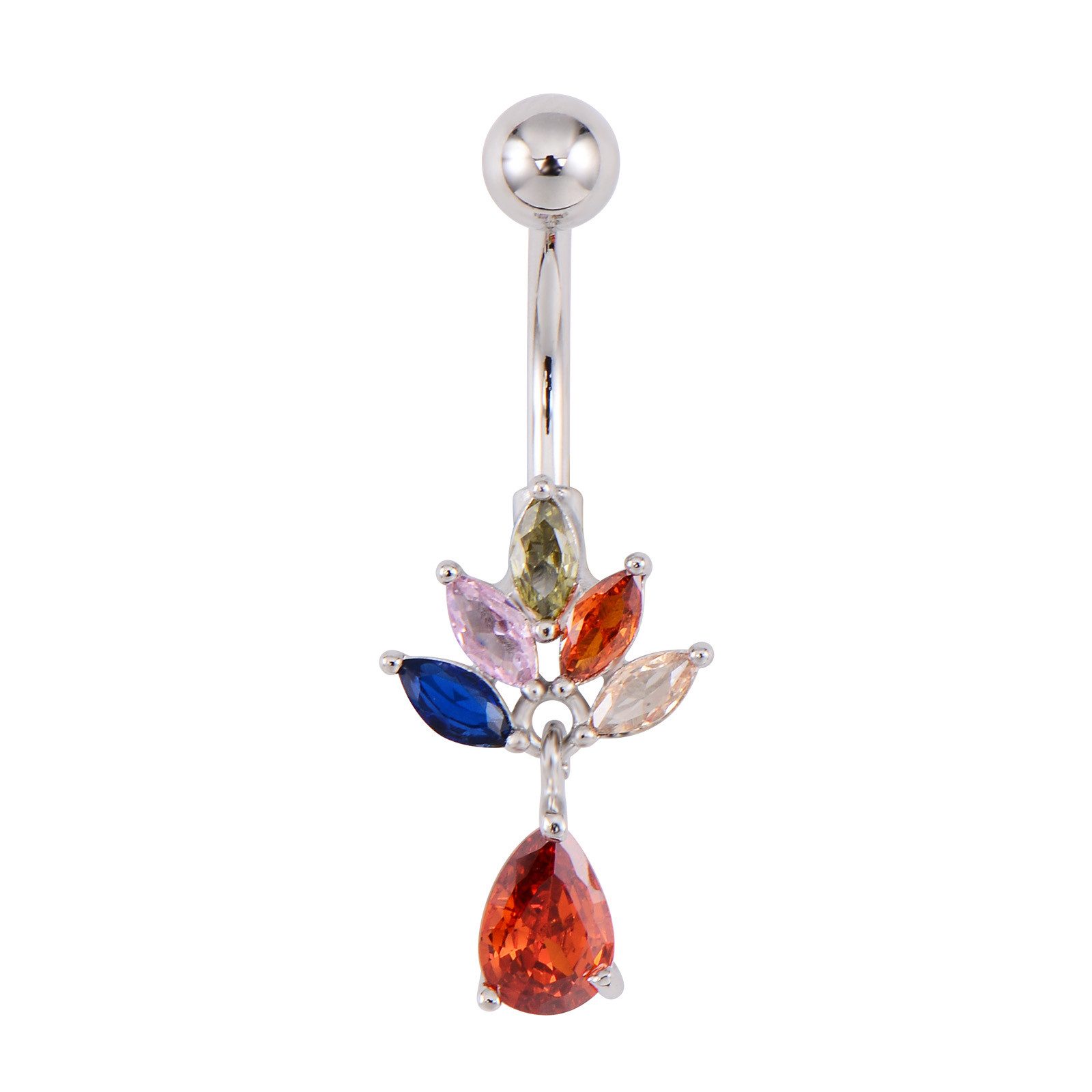 Karisma Schmuck Bauchnabelpiercing Edelstahl 316L Nabel Stecker Blume Anhänger Tropfen Multifarbig