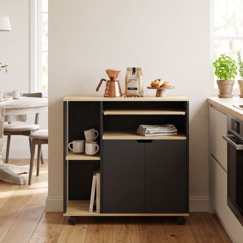 REDOM Küchenwagen Beistellwagen Schwarz rollbar mit Schrank und Regalflächen, (1