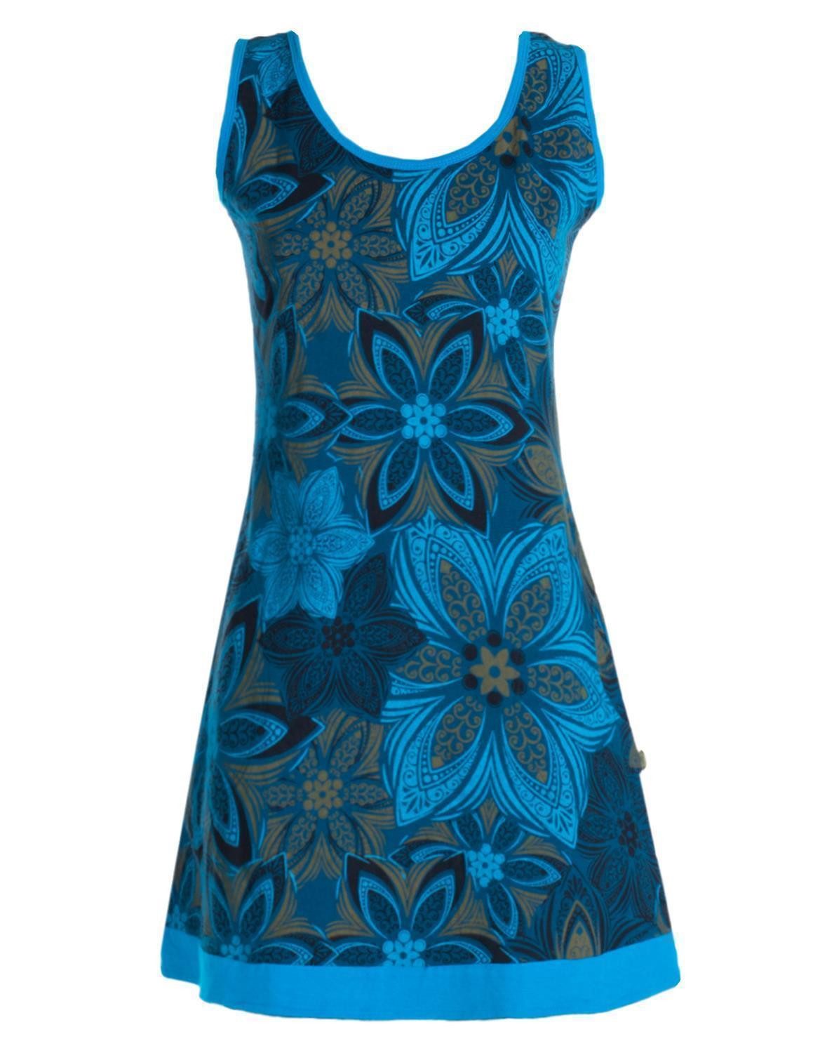 Vishes Minikleid Damen Mini-Kleid Baumwolle Blumen-Muster A-Linie Rundhalsa günstig online kaufen