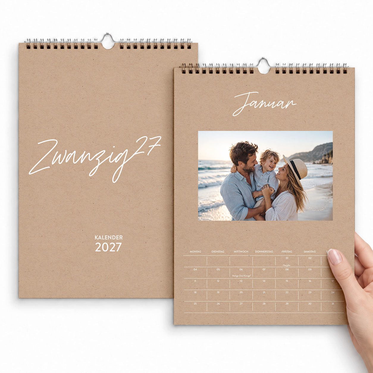 heaven+paper Familienkalender Fotokalender DIN A4 Kraftpapier 2027, Bastelkalender, Hergestellt in Deutschland